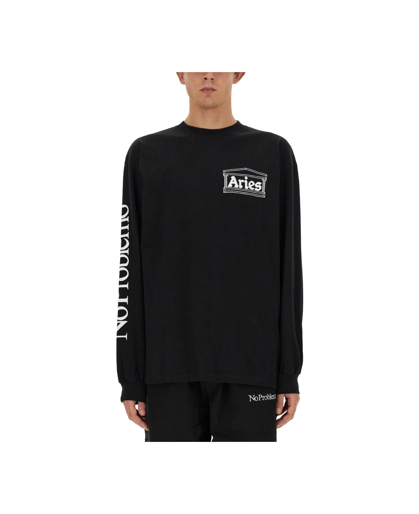 Aries Sweatshirt With Logo Print - BLACK フリース