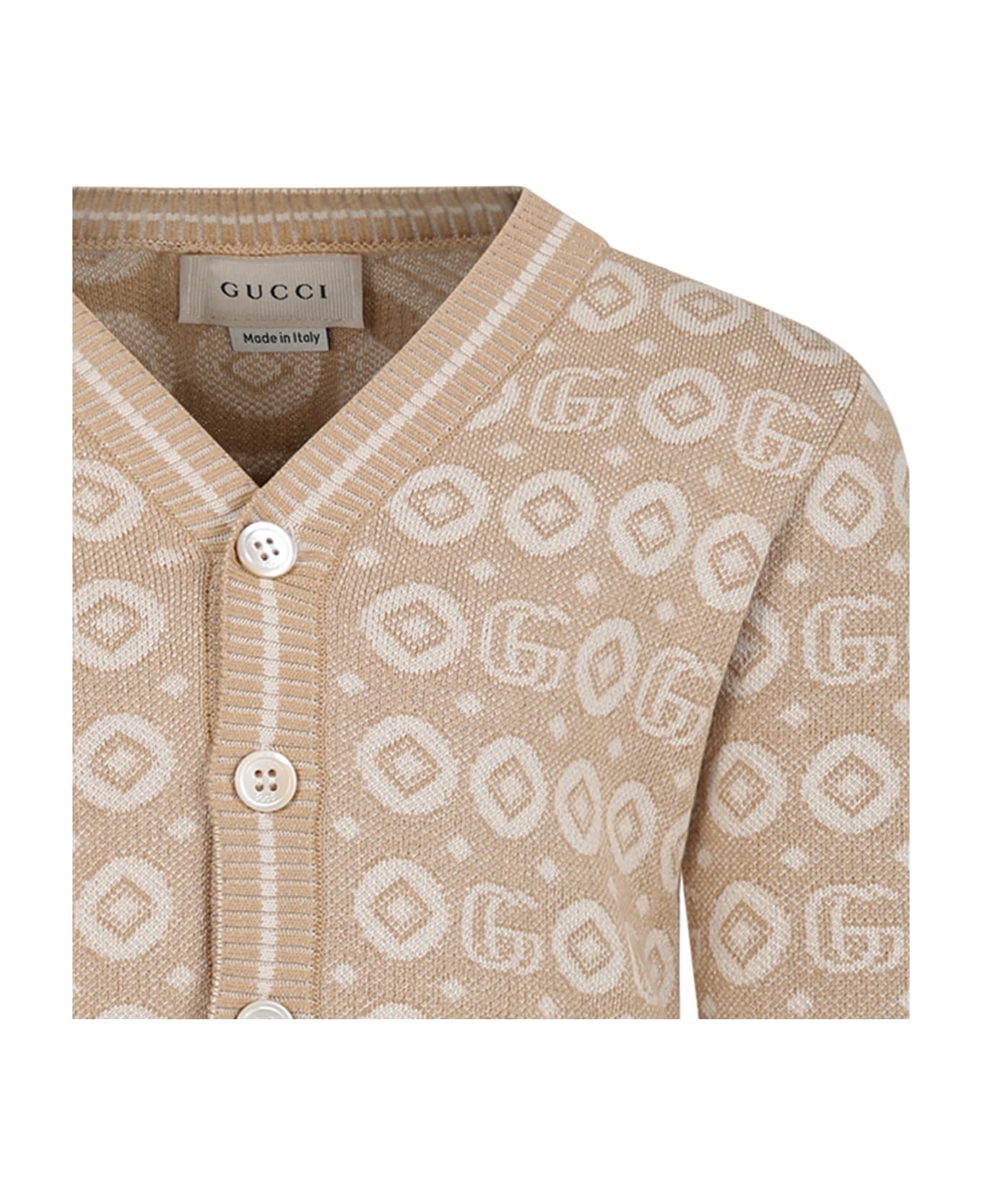 Gucci Beige Cardigan For Boy With Double G - Beige