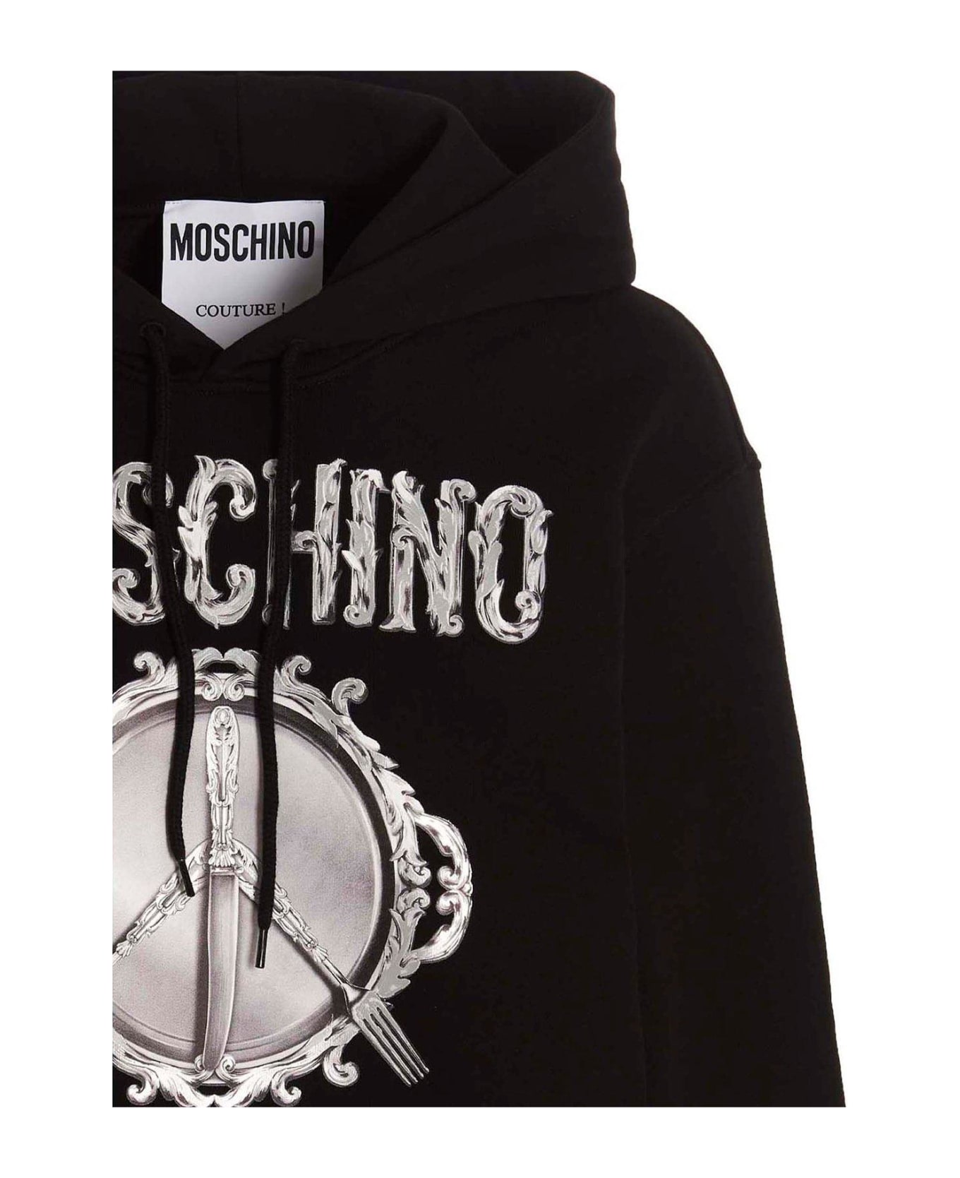 Moschino Logo Printed Drawstring Hoodie Moschino - WHITE/BLACK