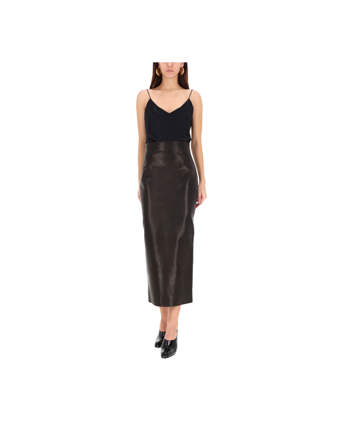 Khaite Leather "loxley" Skirt - BLACK