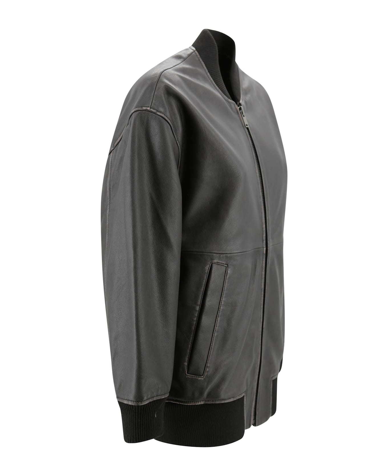 Weekend Max Mara Long Nappa Leather Bomber Jacket - Black