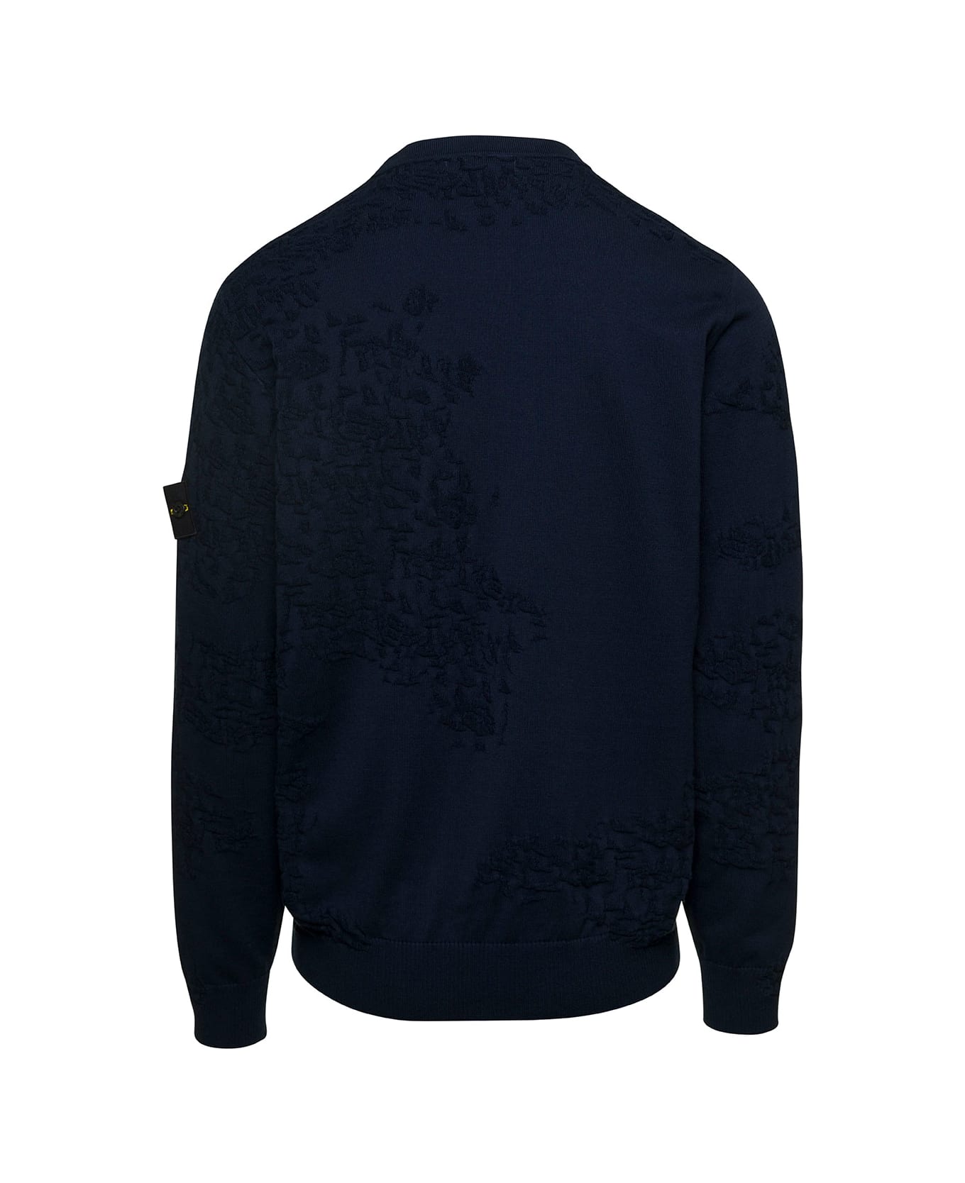 Stone Island Blue Jacquard Crewneck Sweatshirt With Logo Patch On The Sleeve In Cotton Man - Blu