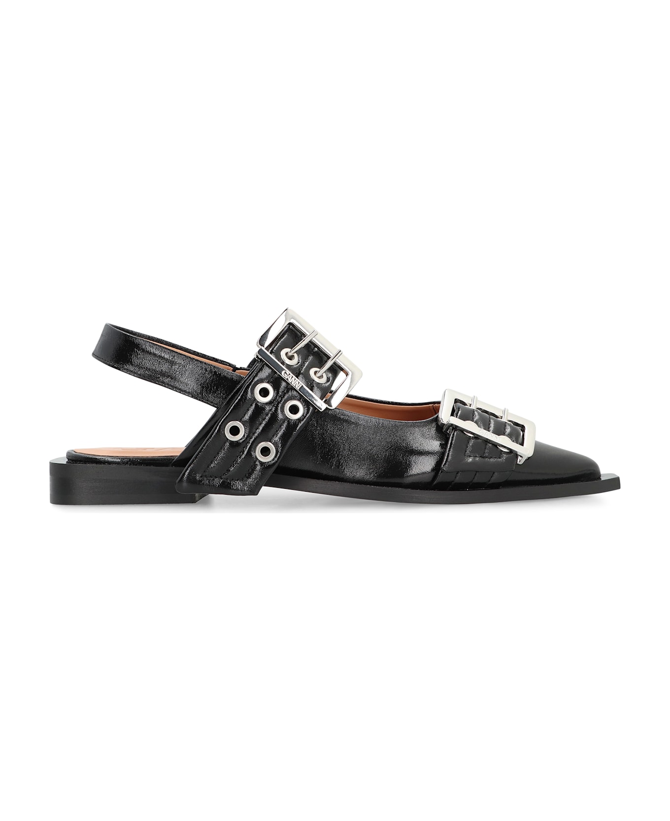 Ganni Feminine Buckle Faux Leather Slingback Pumps - black