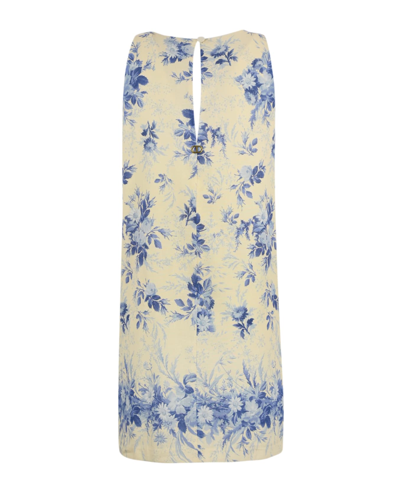 TwinSet Floral Print Linen Blend Dress - Avorio/blue