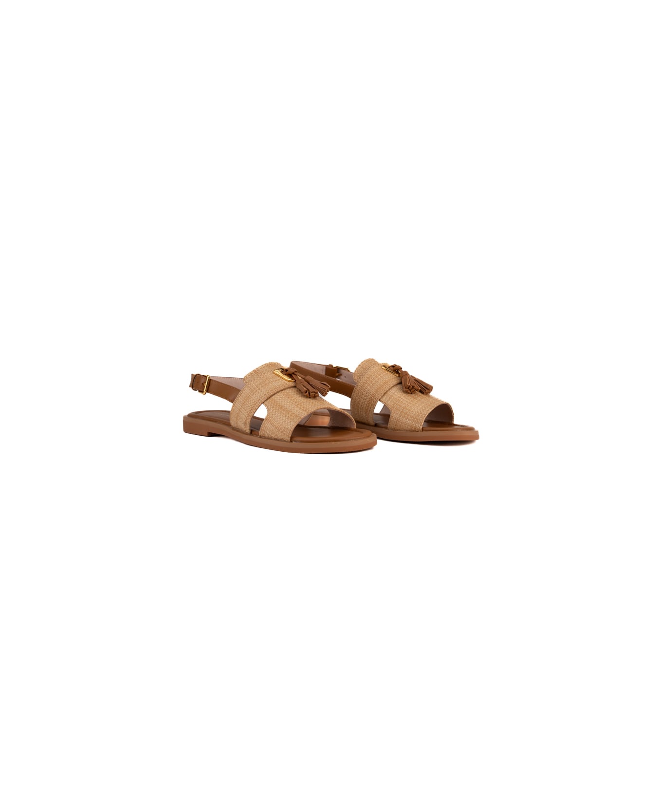 Coccinelle Raffia Sandal With Brown Tassels - Natural/cuir サンダル
