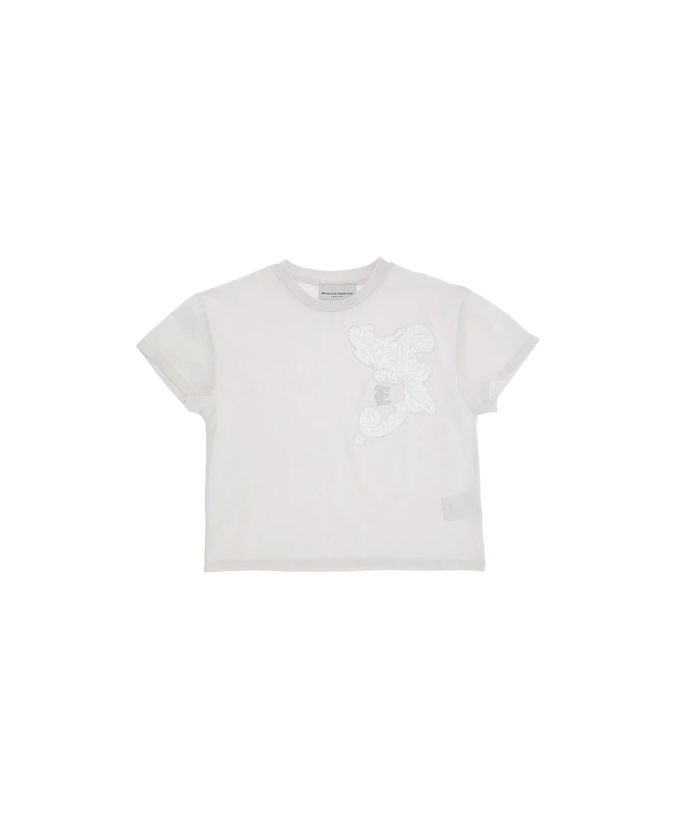 Ermanno Scervino Junior White T-shirt With Lace Appliqué - White