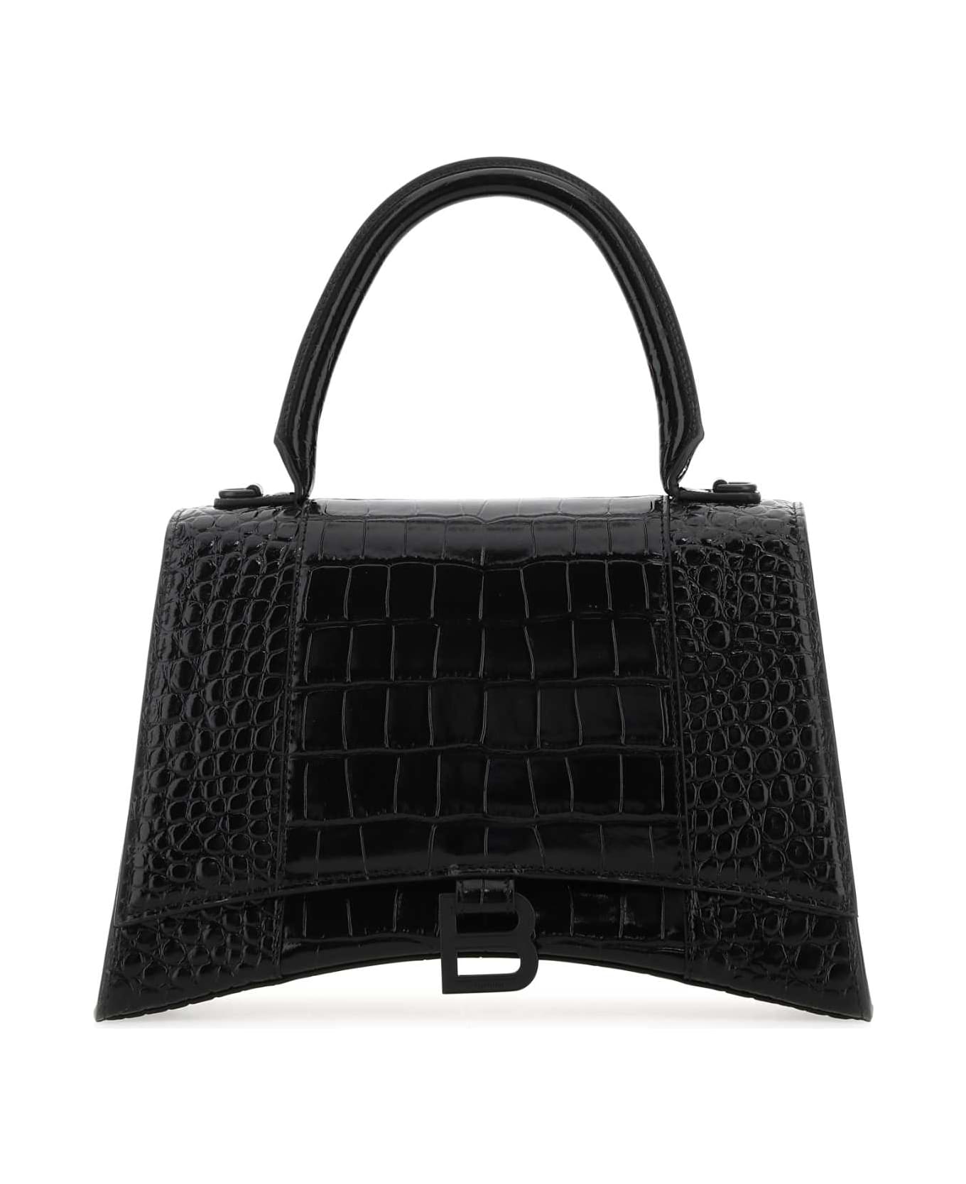 Balenciaga Black Leather Hourglass Handbag - BLACK