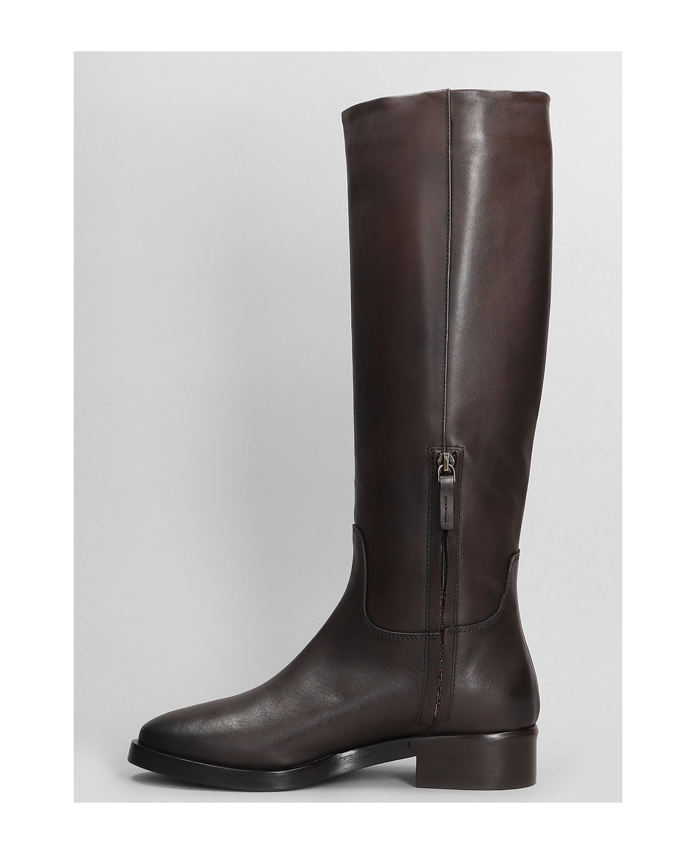 Julie Dee Low Heels Boots In Dark Brown Leather - dark brown