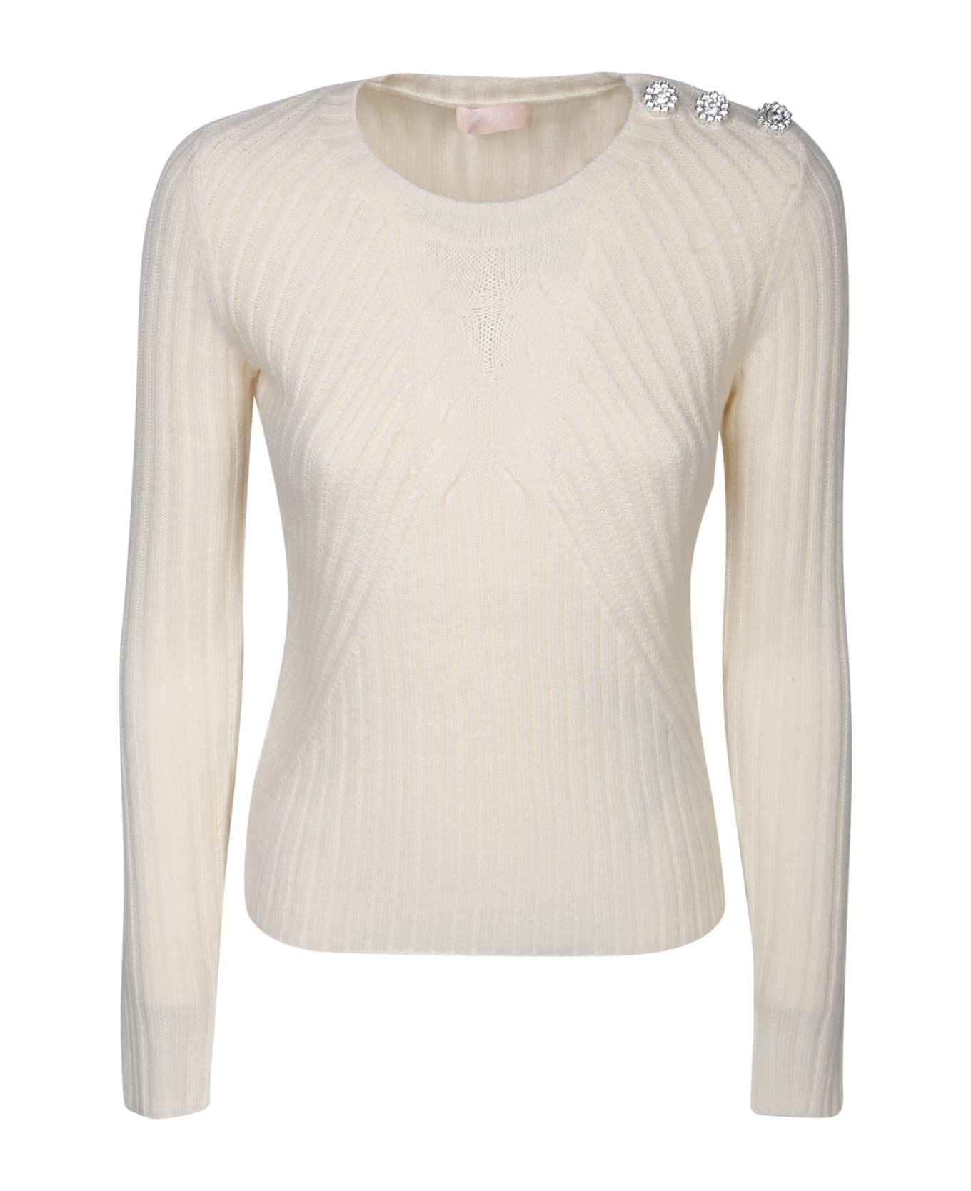 Liu-Jo Jewelled Buttons On The Shoulder White Pullover By Liu Jo - White ニットウェア