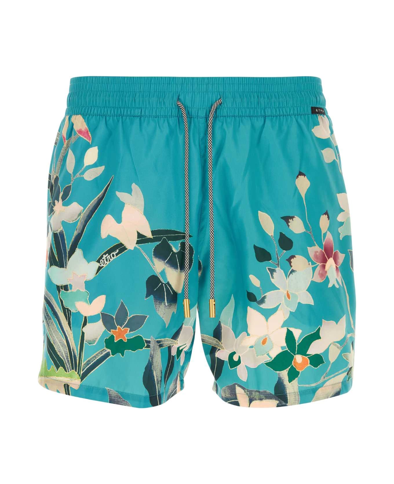 Etro Printed Satin Swimming Shorts - LIGHTBLUE 水着