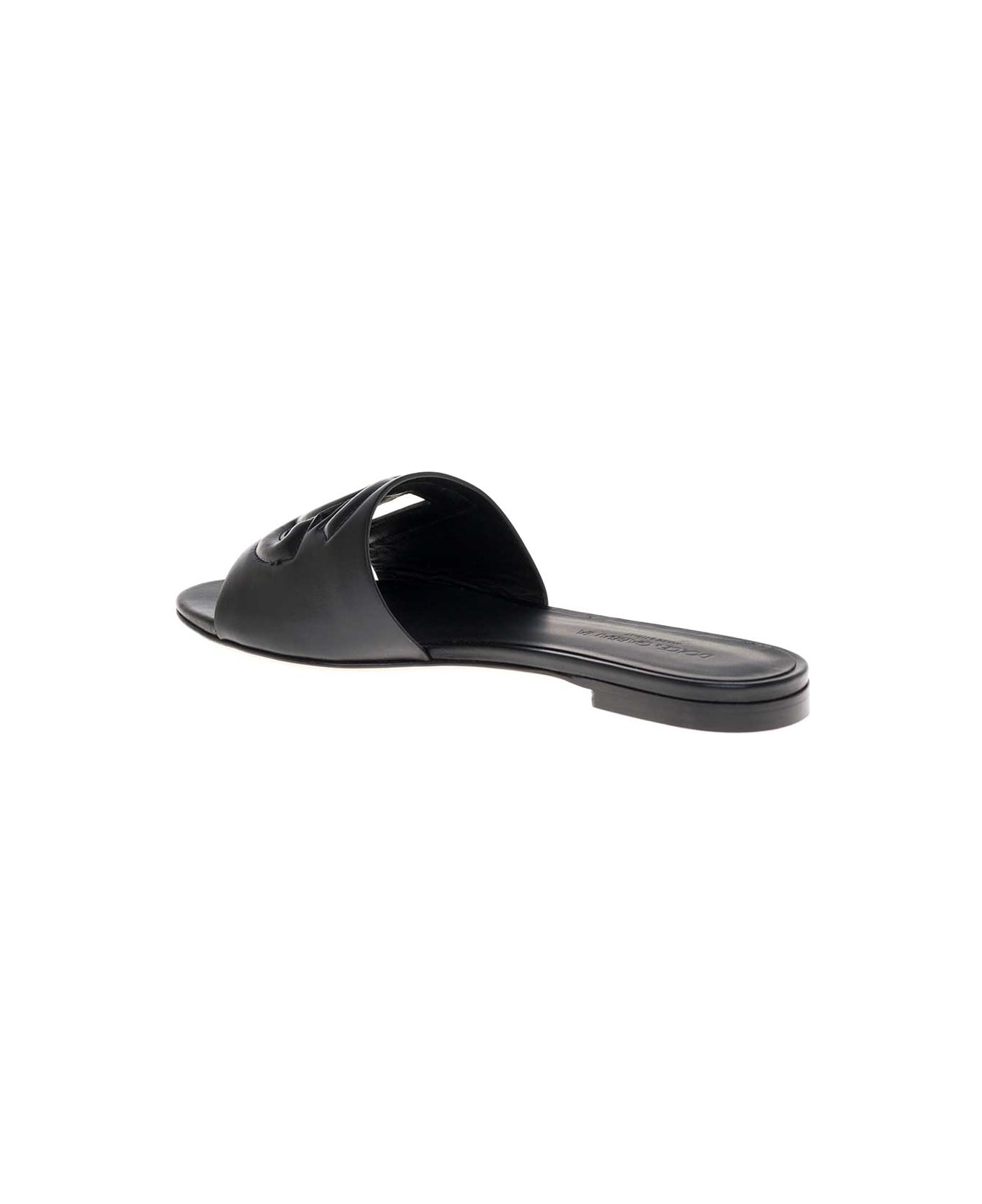 Dolce & Gabbana Black Leather Mules With Logo - Black
