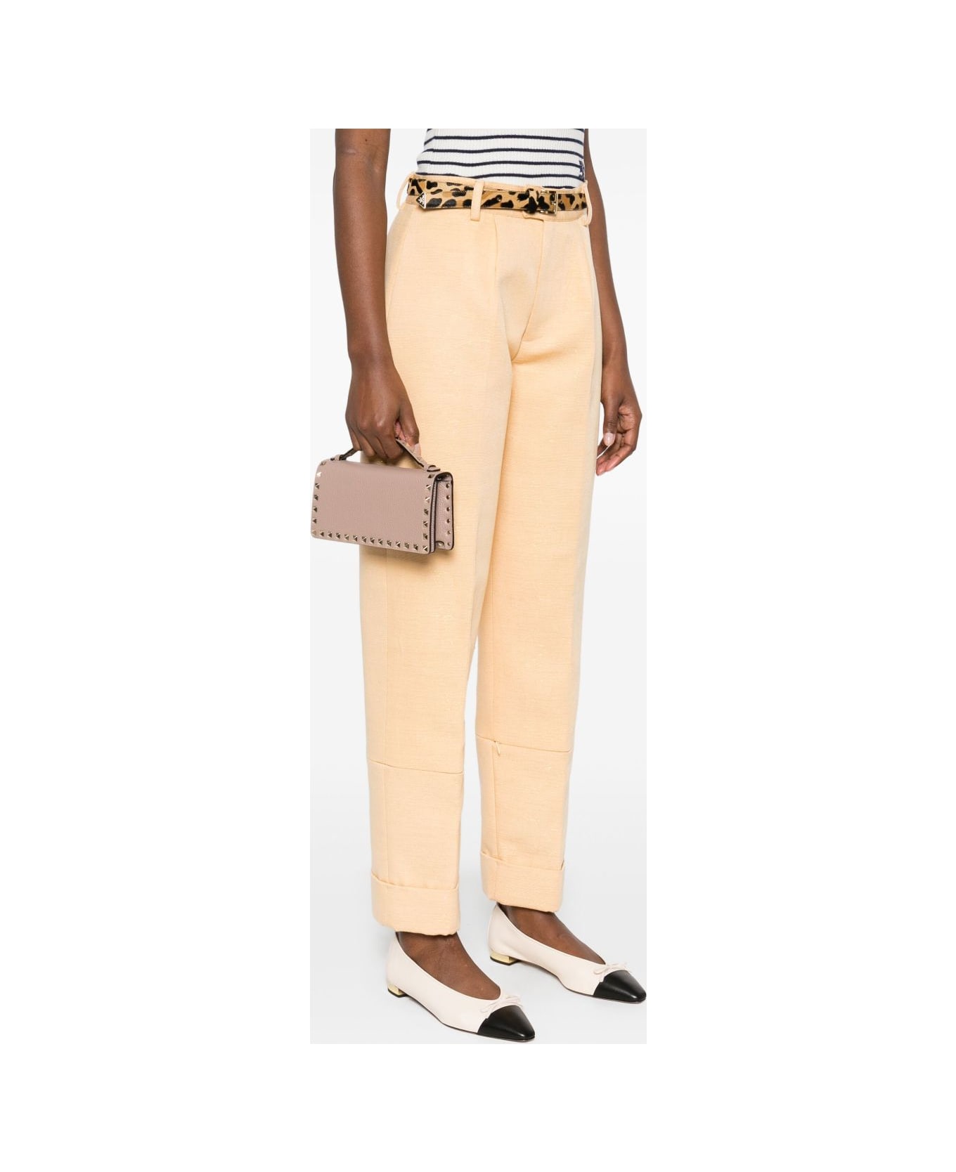 Valentino Garavani Rockstud Leather Wallet On Chain - Powder