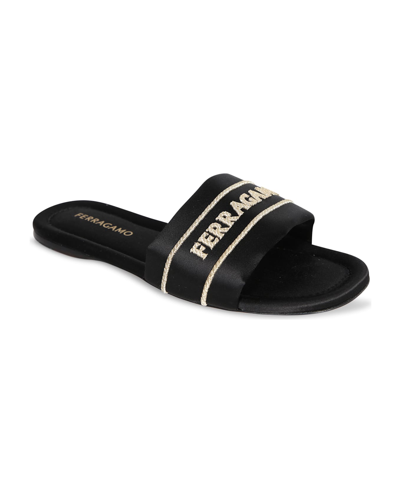Ferragamo Black Fabric Slide Sandals - Black