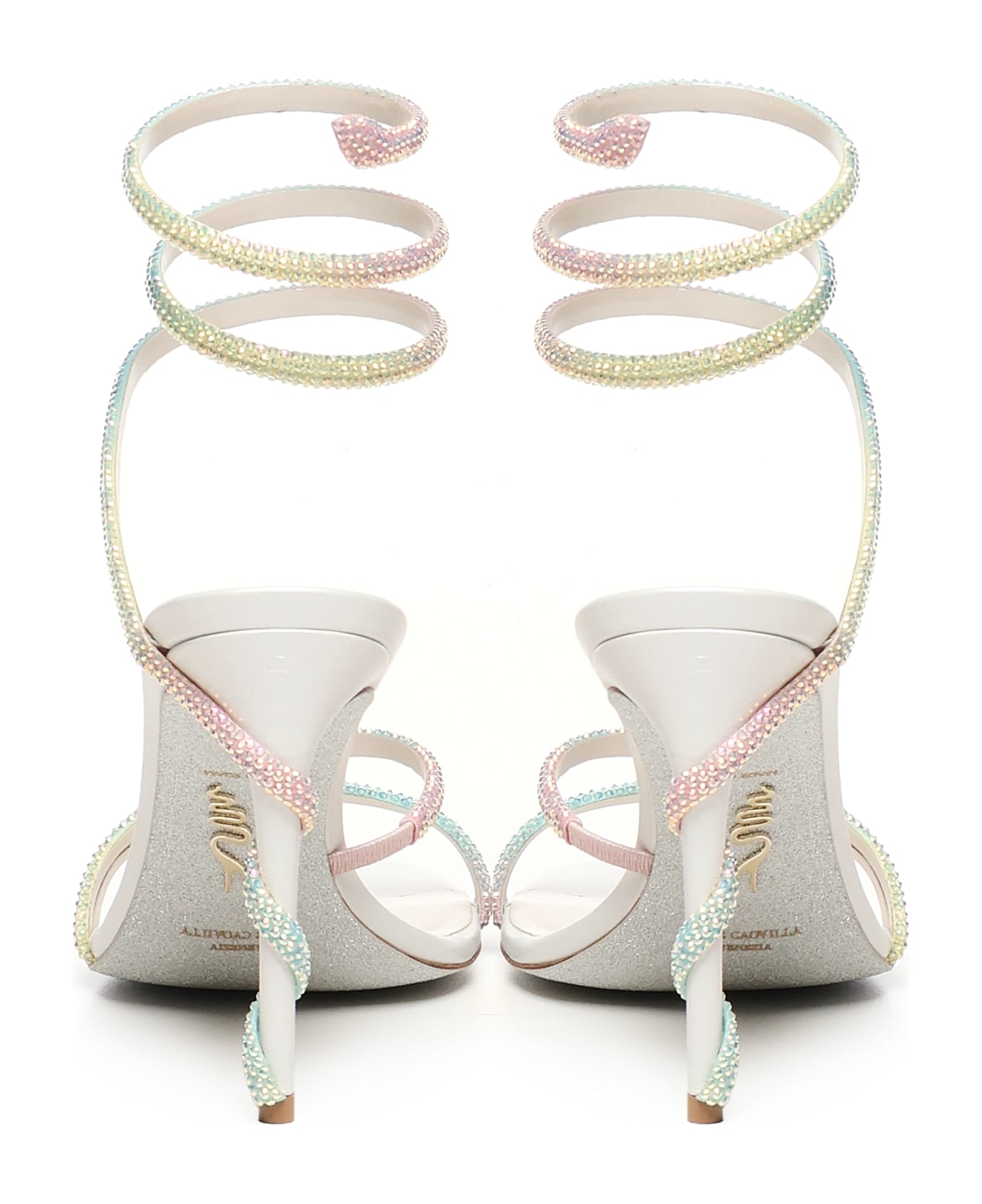 René Caovilla Satin Sandals With Crystals - White