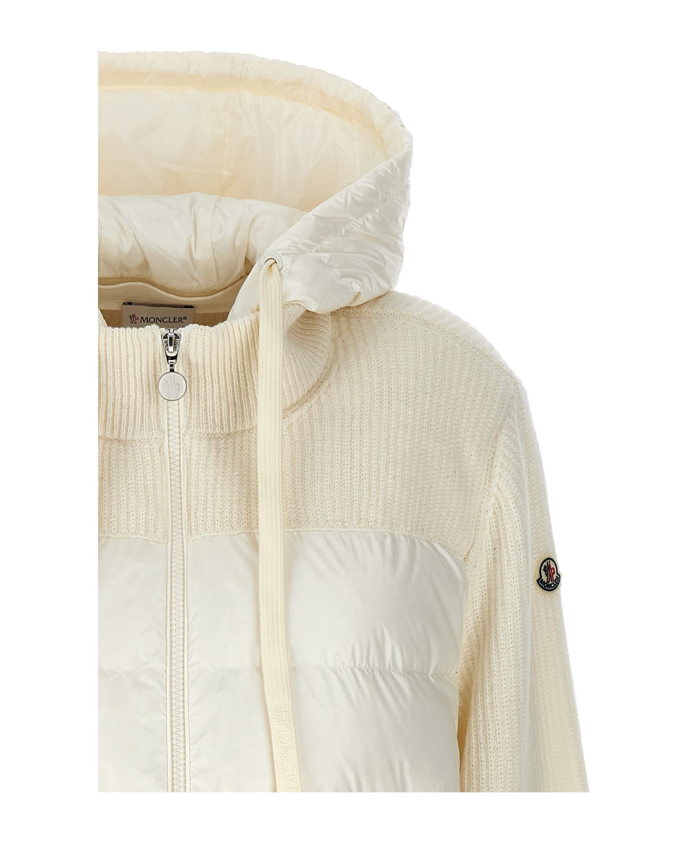 Moncler White Tricot Cardigan With Zip And Hood - White