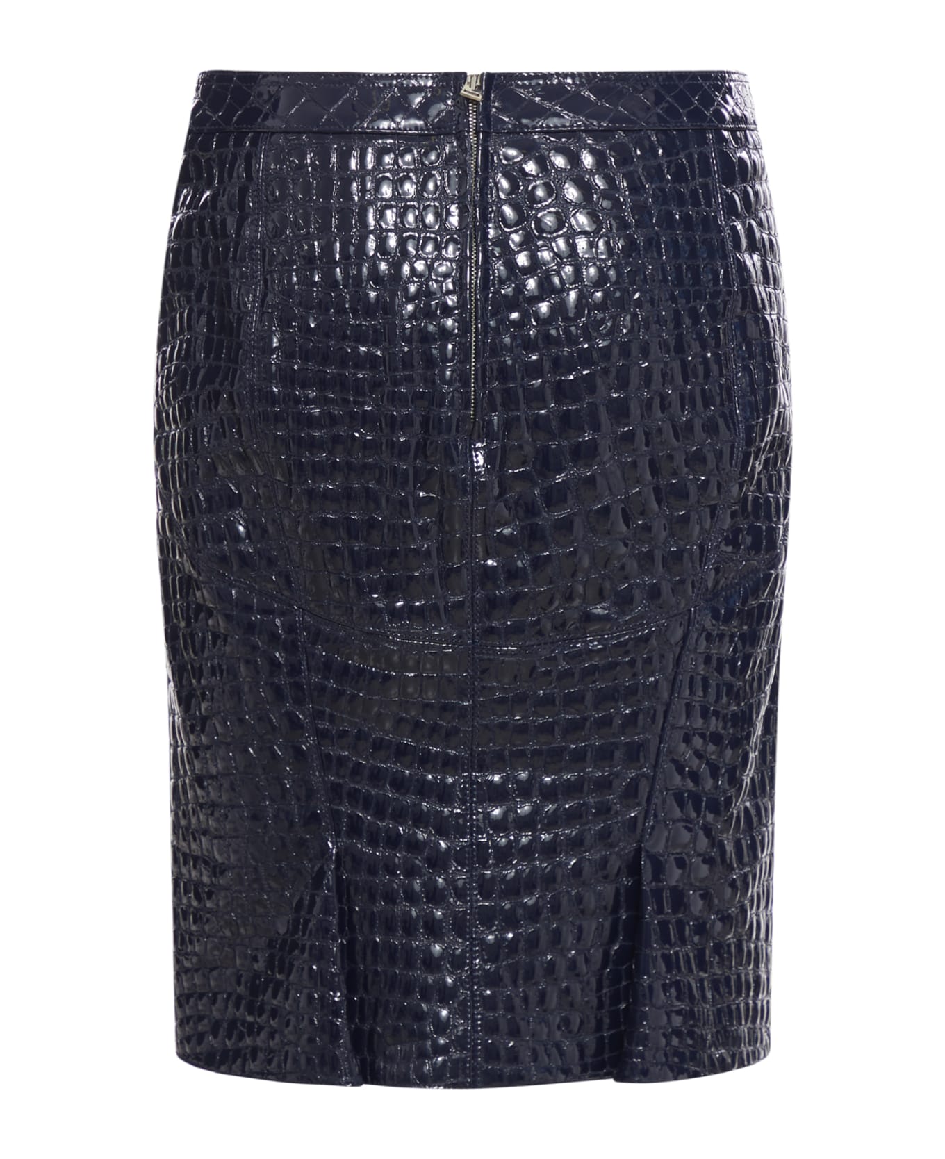 Tom Ford Glossy Croco Embossed Goat Leather Skirt - Deep Blue