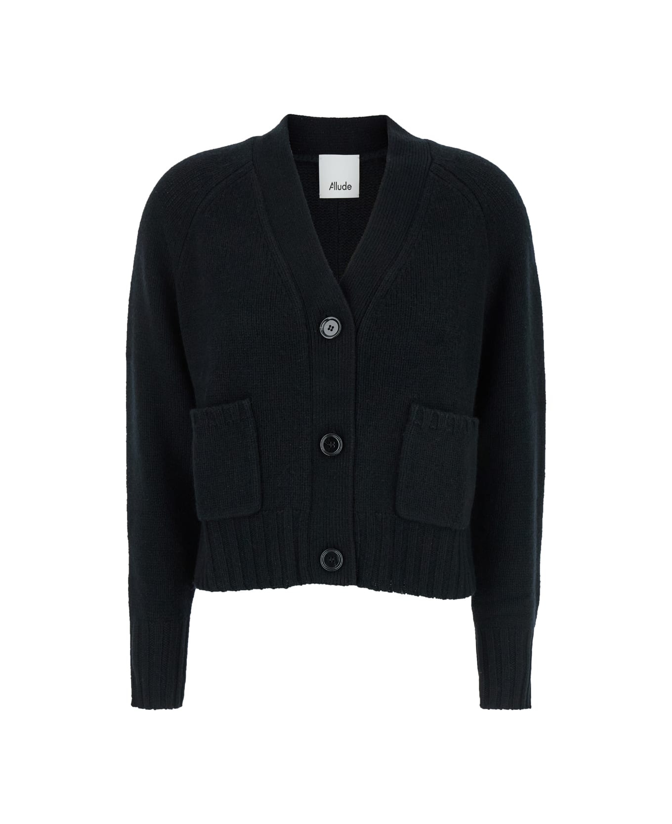 Allude Black Cardigan With V Neck In Wool And Cashmere Woman - Black