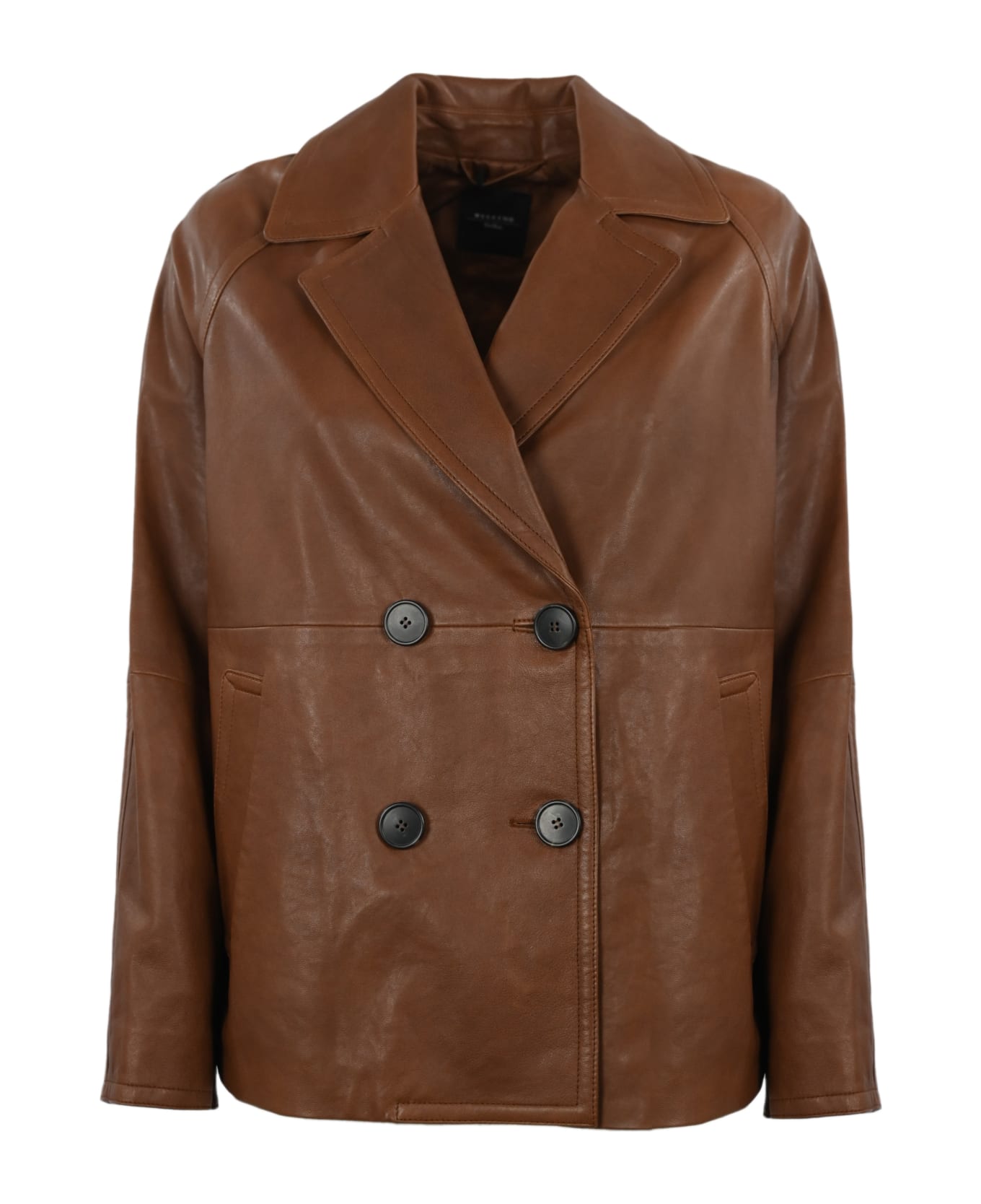 Weekend Max Mara Double-breasted Leather Peacoat - Cuoio コート