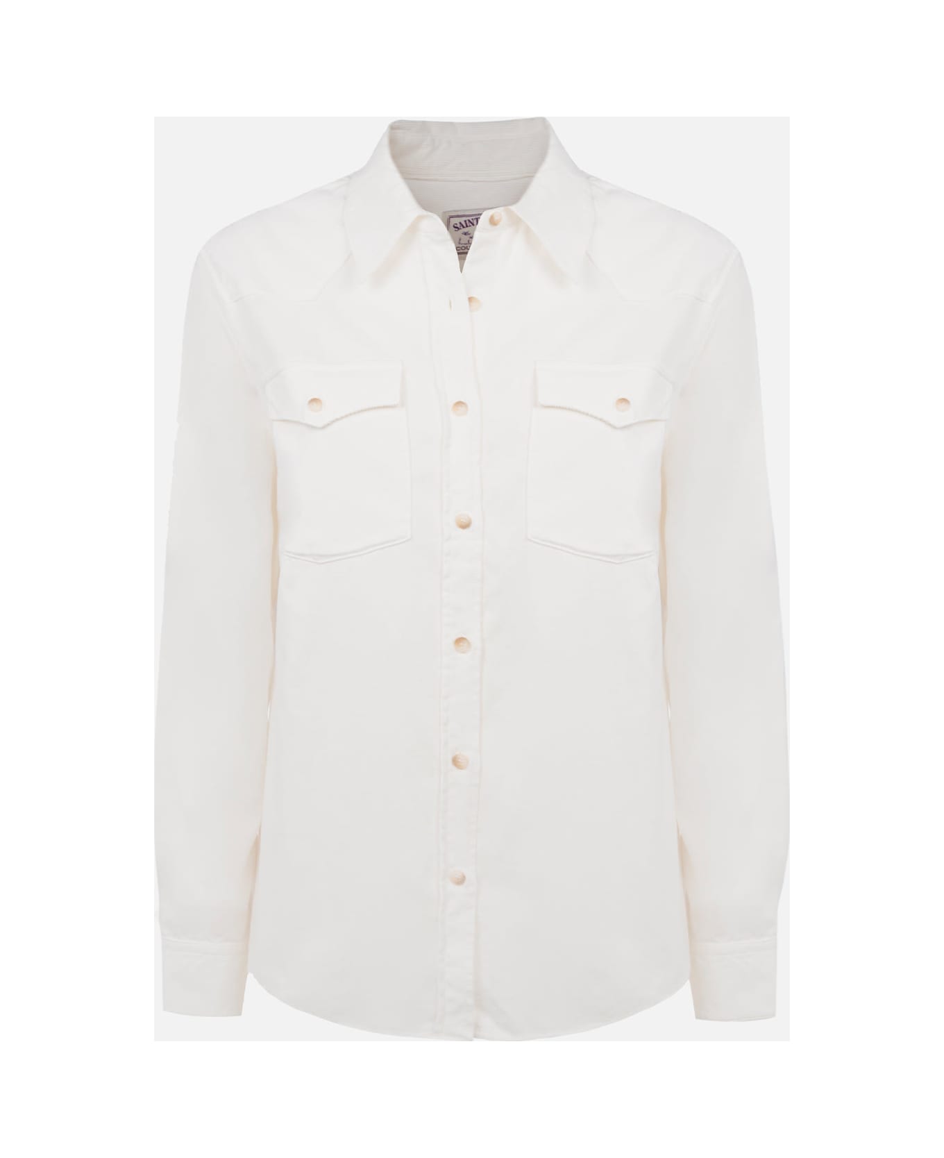 MC2 Saint Barth Woman Off-white Corduroy-like Shirt Deer With St. Barth Rhinestones Logo - WHITE