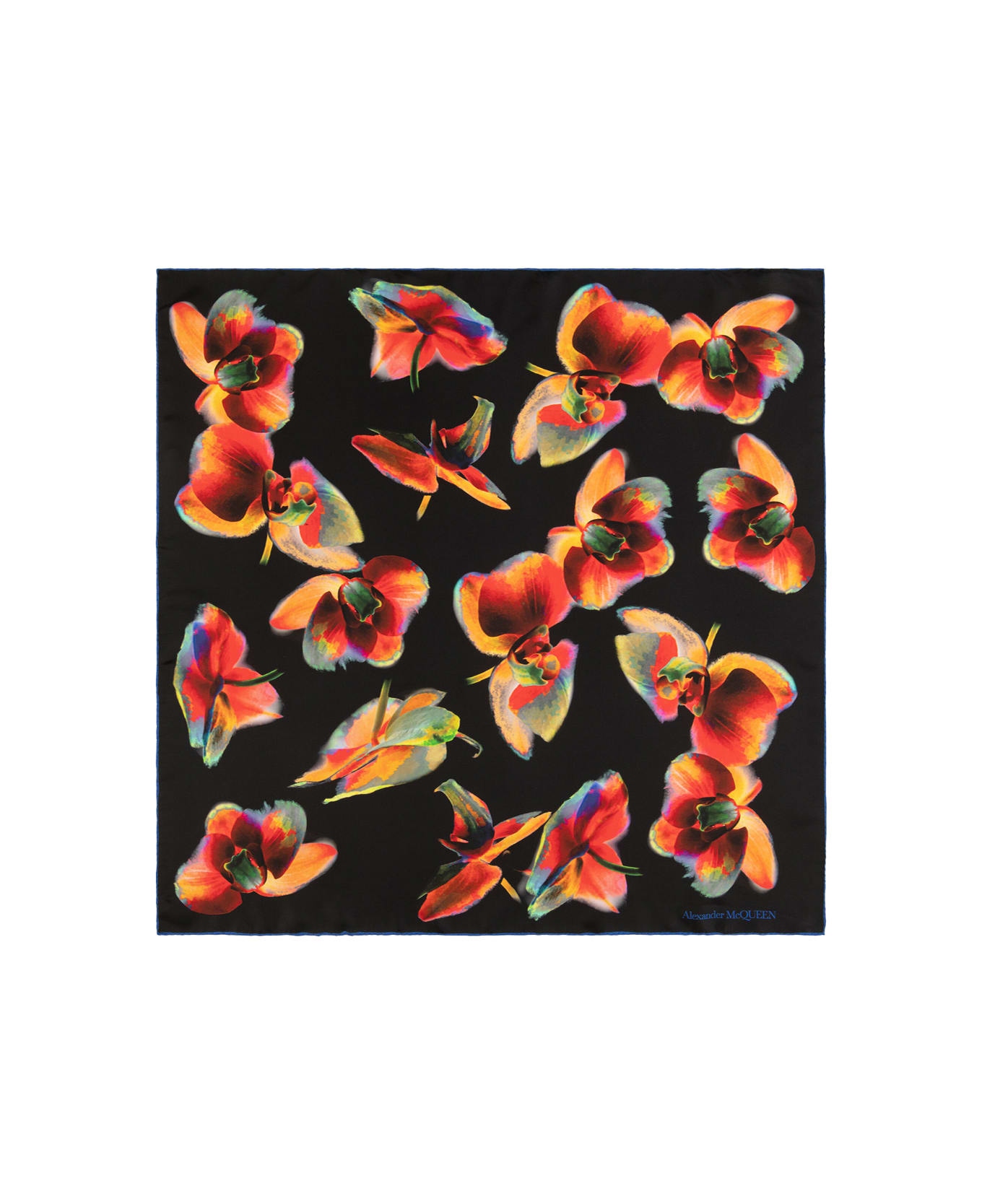 Alexander McQueen Black And Red Orchid Scarf - Nero