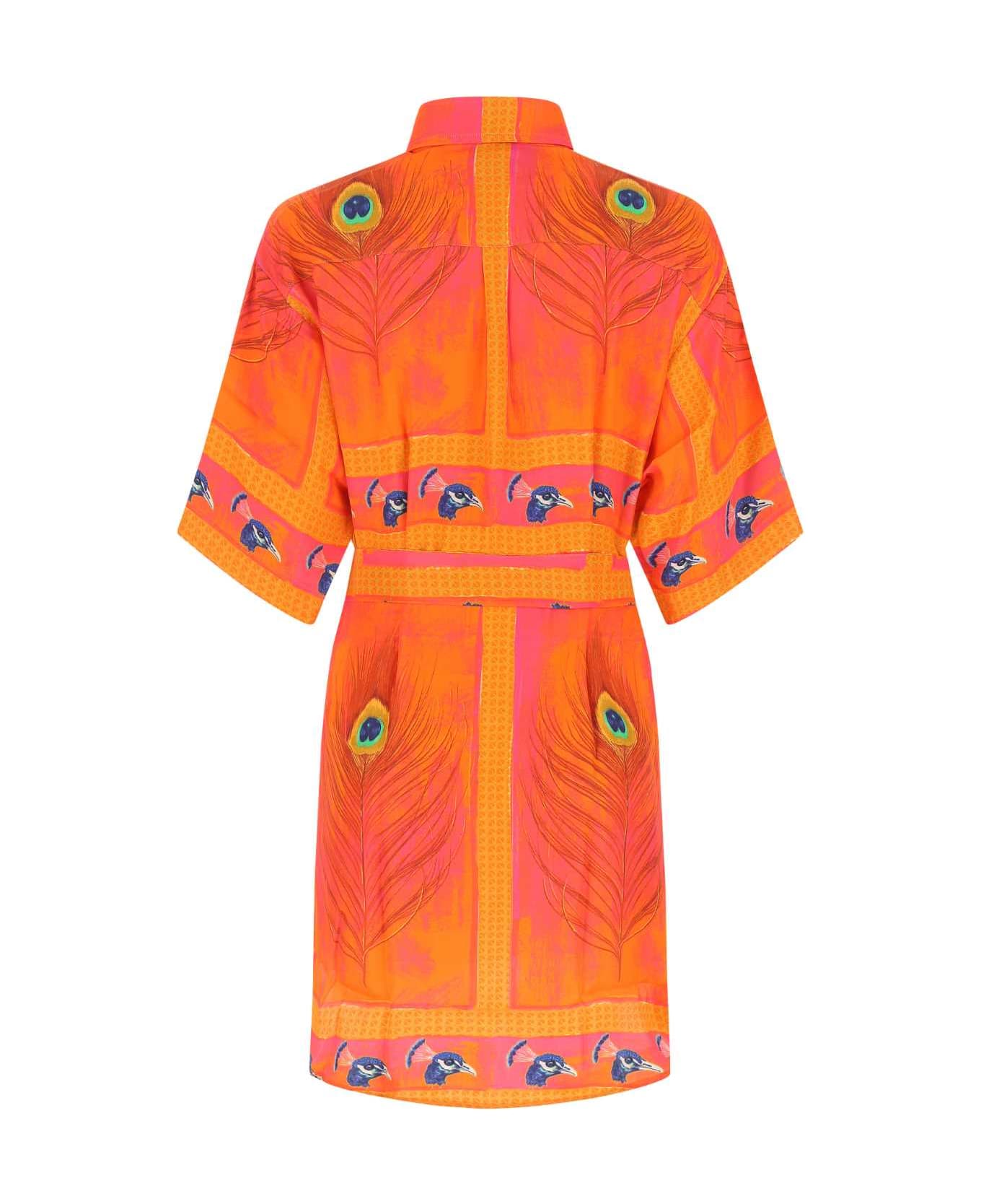 Dépendance Printed Satin Shirt Dress - MULTICOLOR