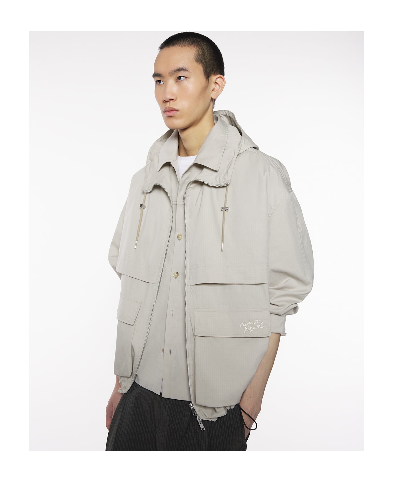Maison Kitsuné Hooded Zipped Windbreaker - Truffle