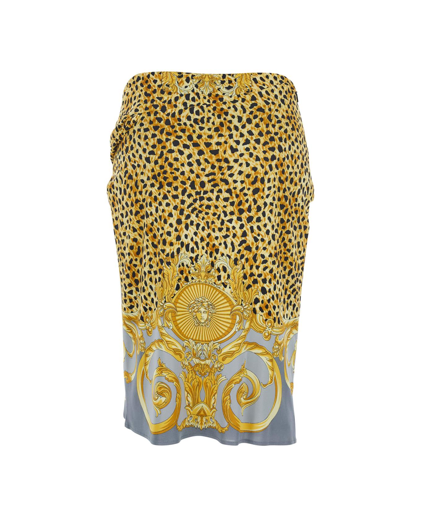 Versace Multicolor Draped Skirt With Barocco Motif In Viscose Woman - Multicolor