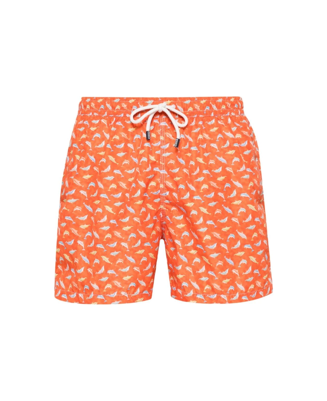 Fedeli Orange Swim Shorts With Dolphin Pattern - Orange