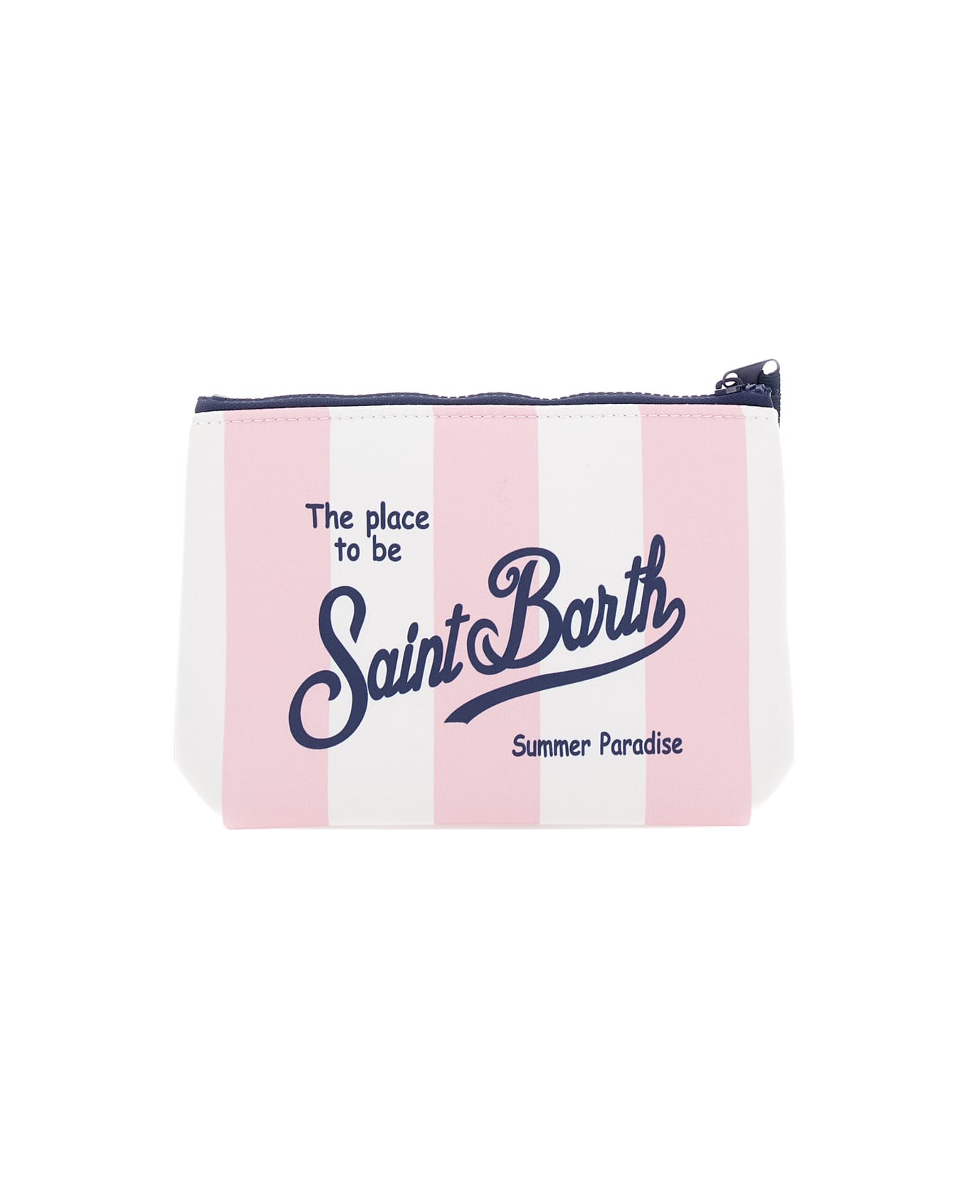 MC2 Saint Barth 'aline' Pink And White Striped Pochette With Logo Print In Scuba Fabric Girl - Multicolor