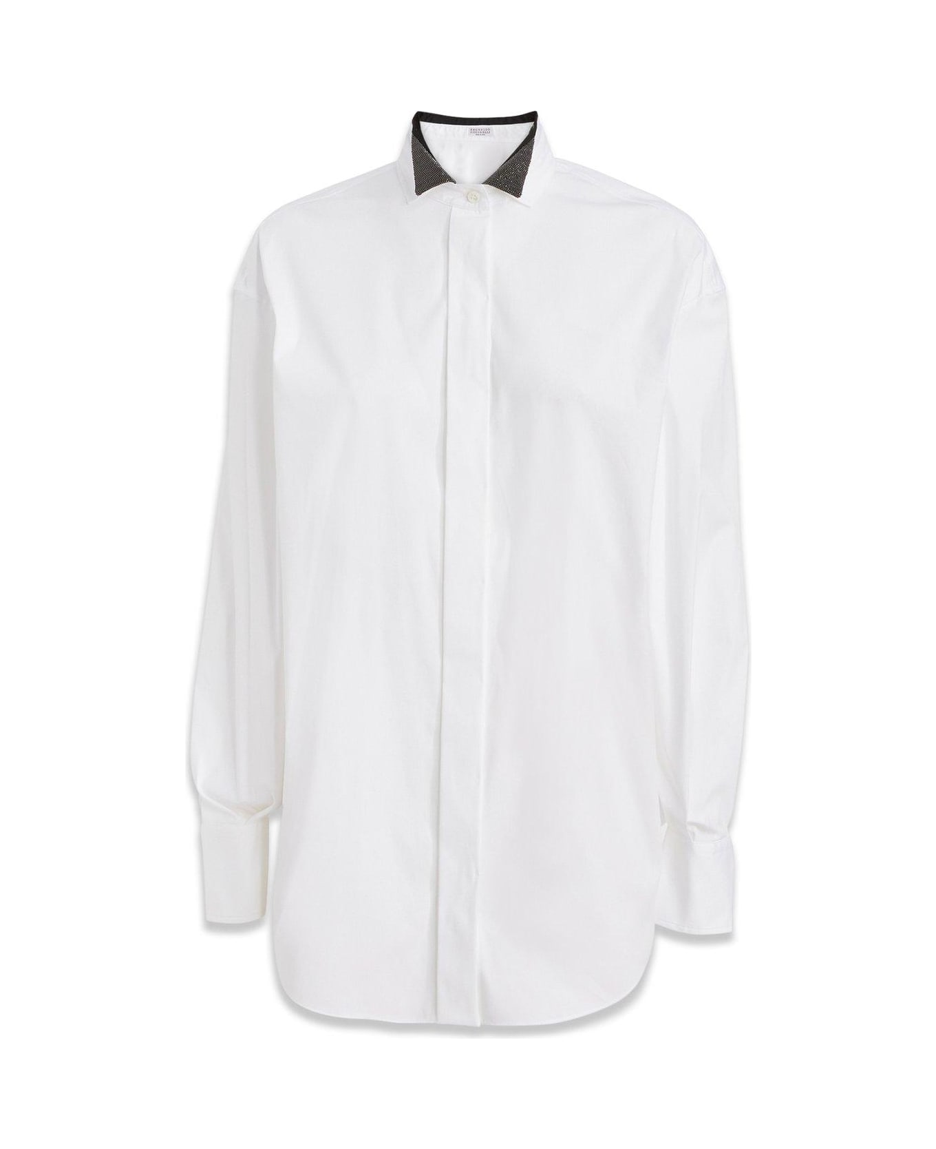 Brunello Cucinelli Monili-collar Button-up Shirt - White シャツ