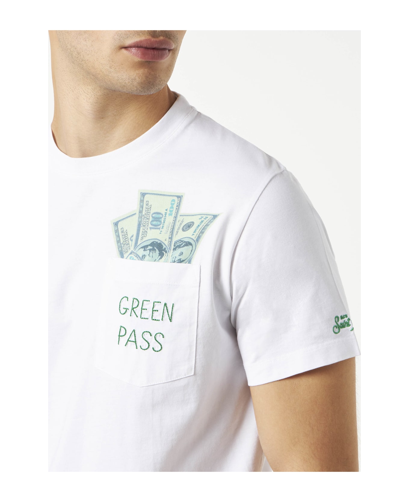 MC2 Saint Barth Green Pass Print Cotton T-shirt - WHITE