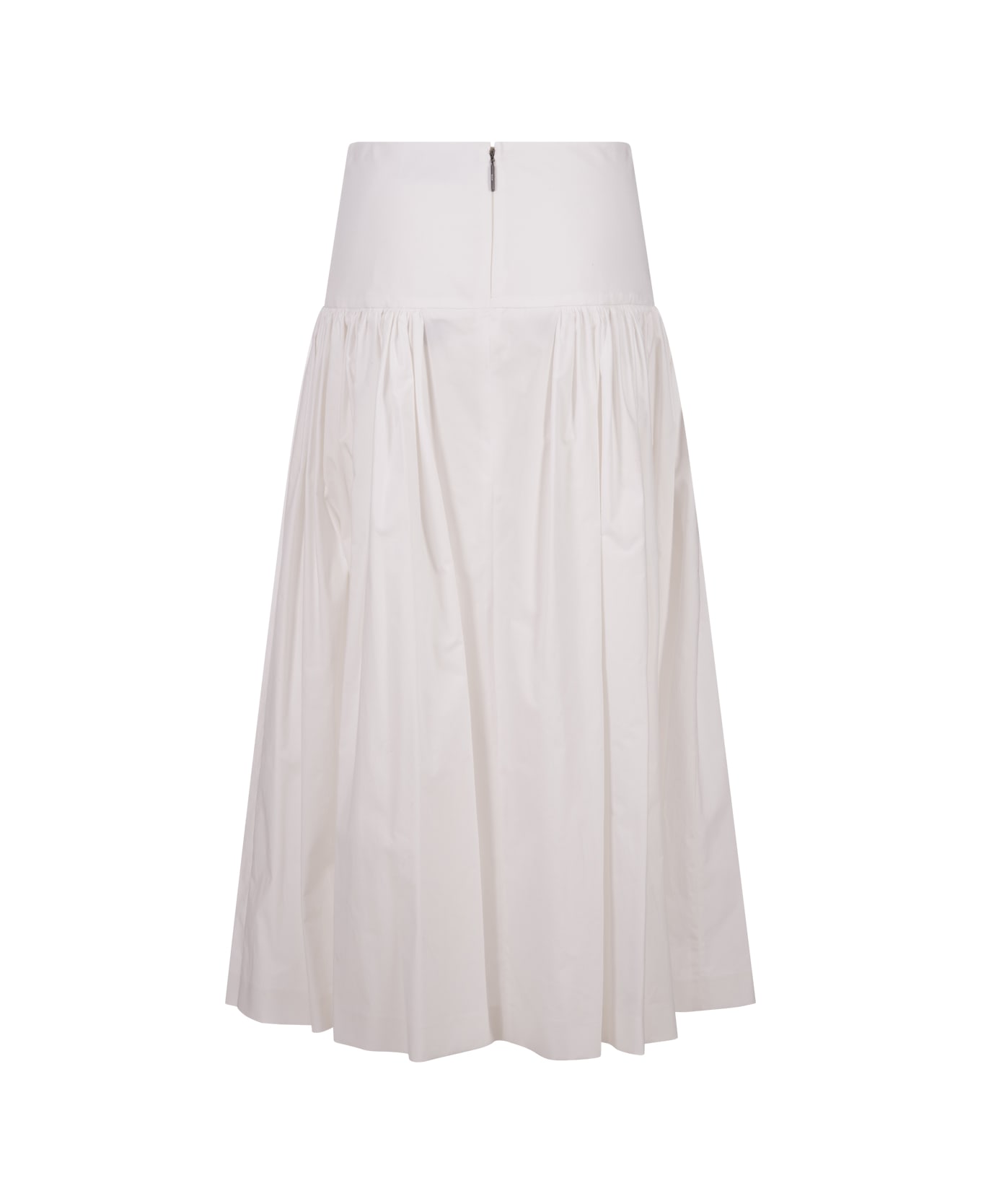 MSGM Flared Midi Skirt In White Poplin - White