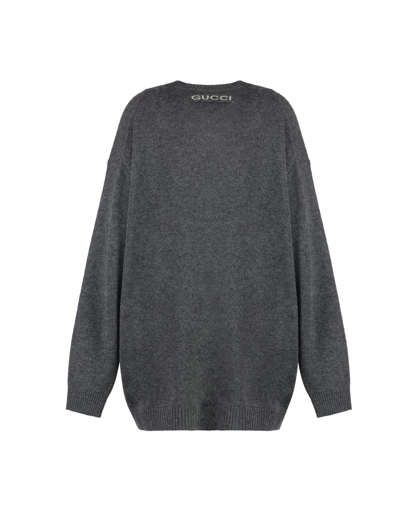 Gucci Drop Shoulder Fine Knit Cardigan - Grey