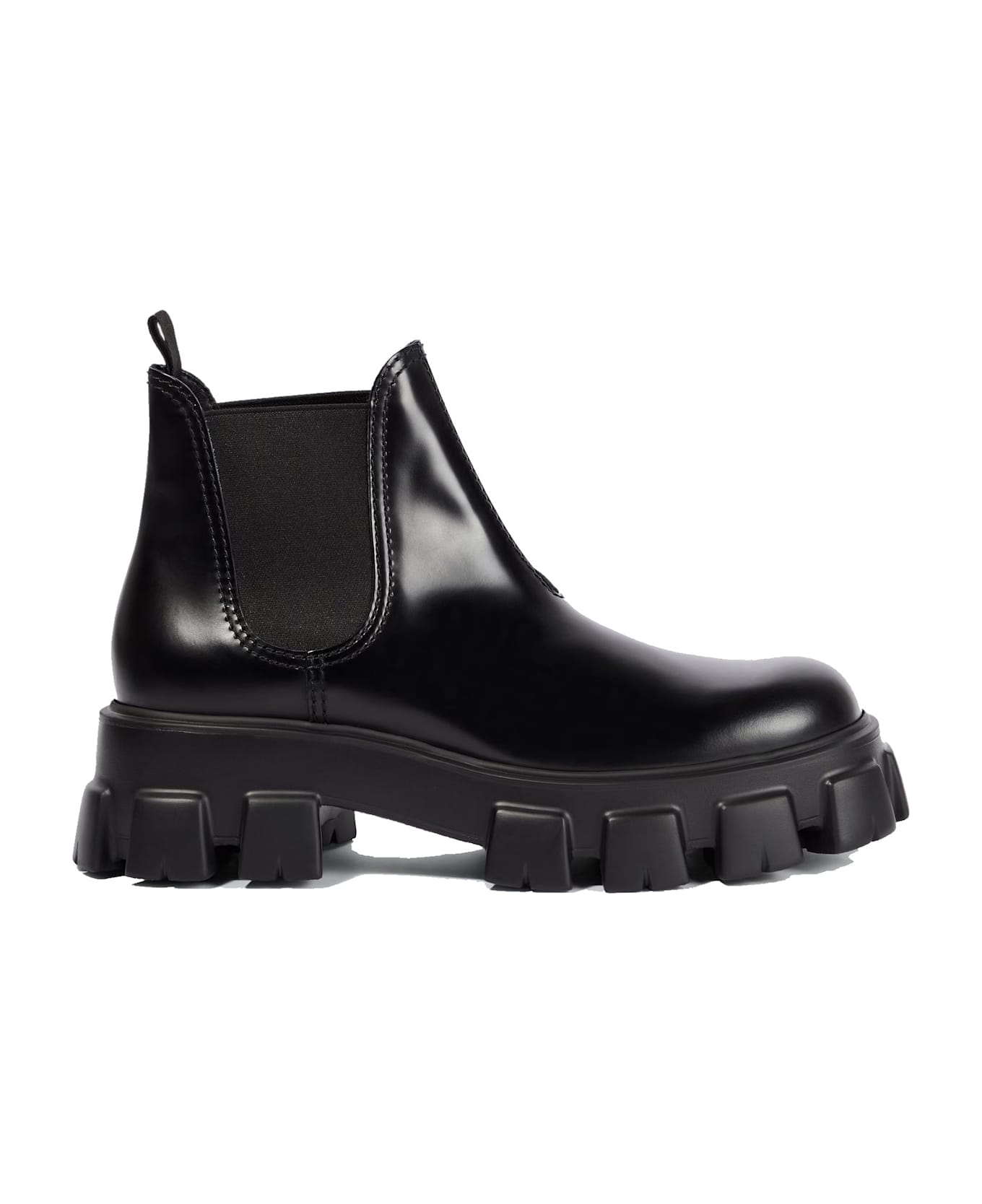 Prada Monolith Leather Ankle Boots - Black