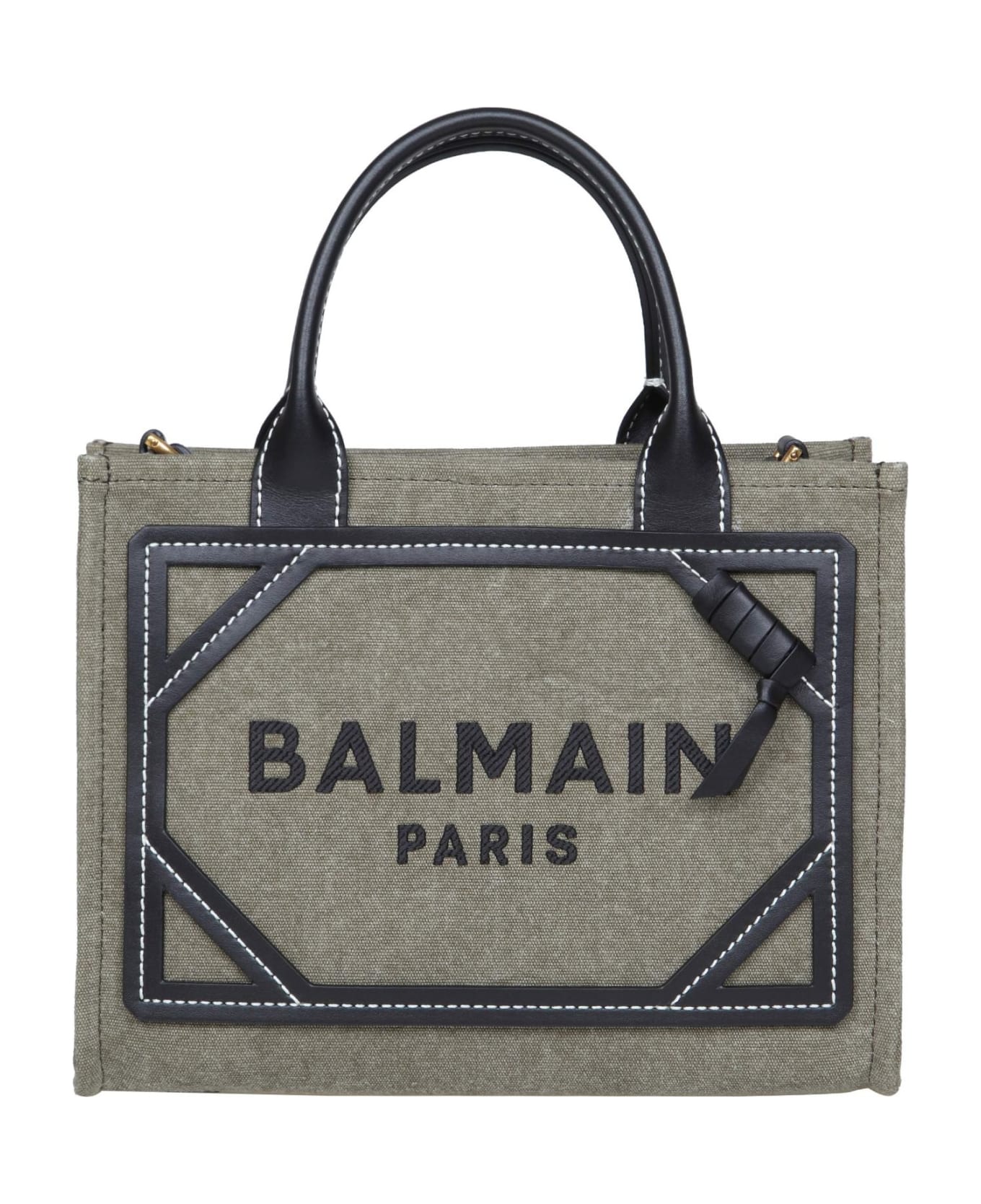 Balmain Small B-army Shopper In Canvas With Logo - kaki/noir