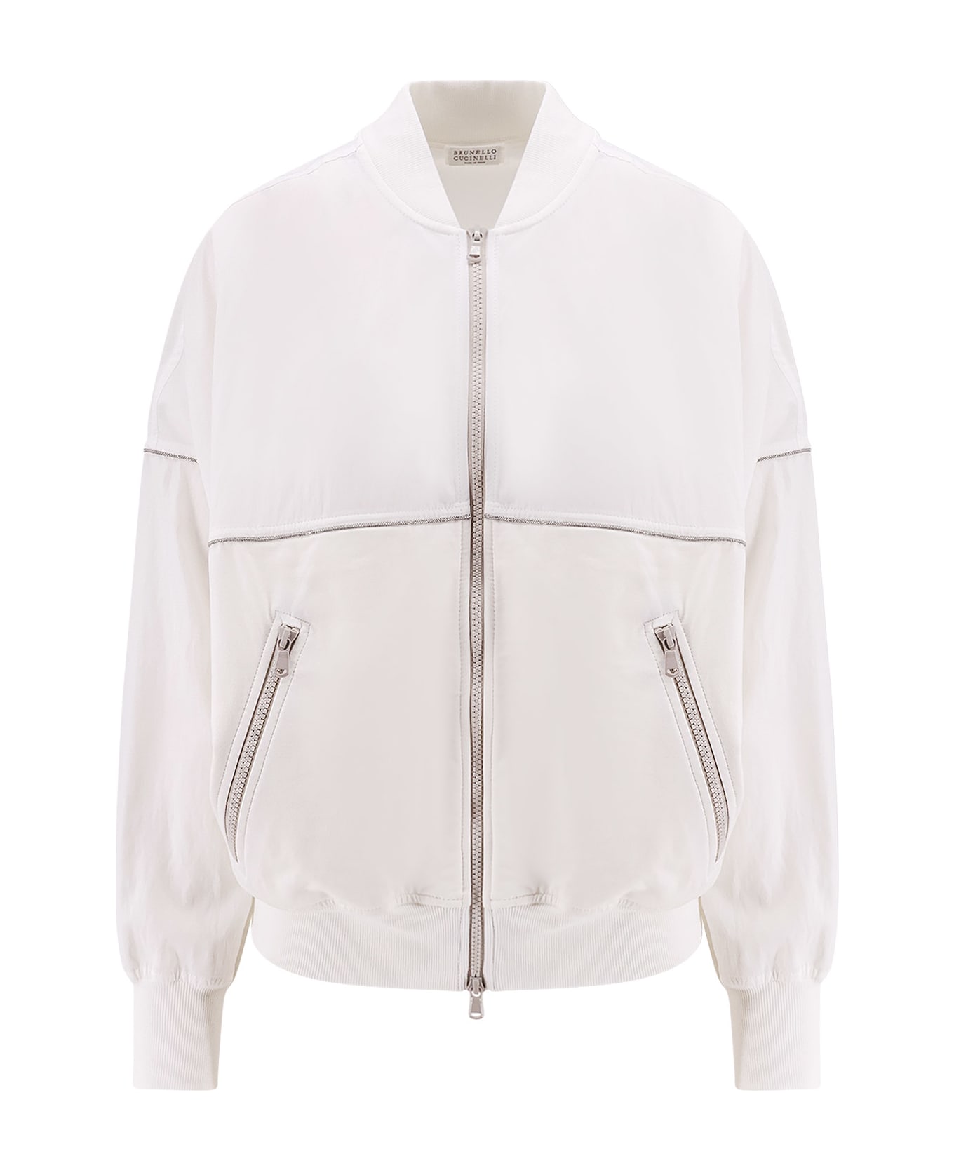 Brunello Cucinelli Cotton Cardigan With Viscose Inserts And Monili Details - White