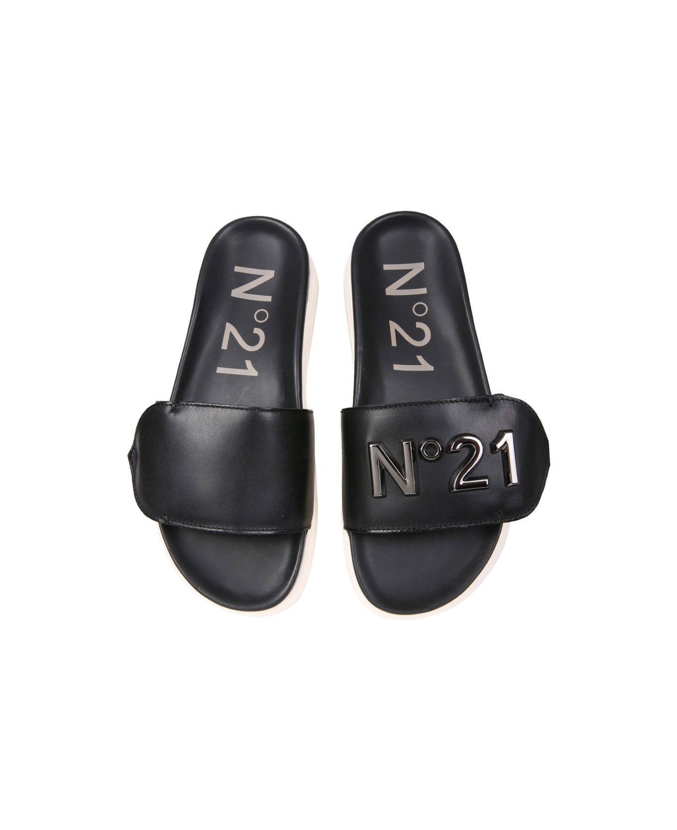 N.21 Slide Sandals With Logo - BLACK