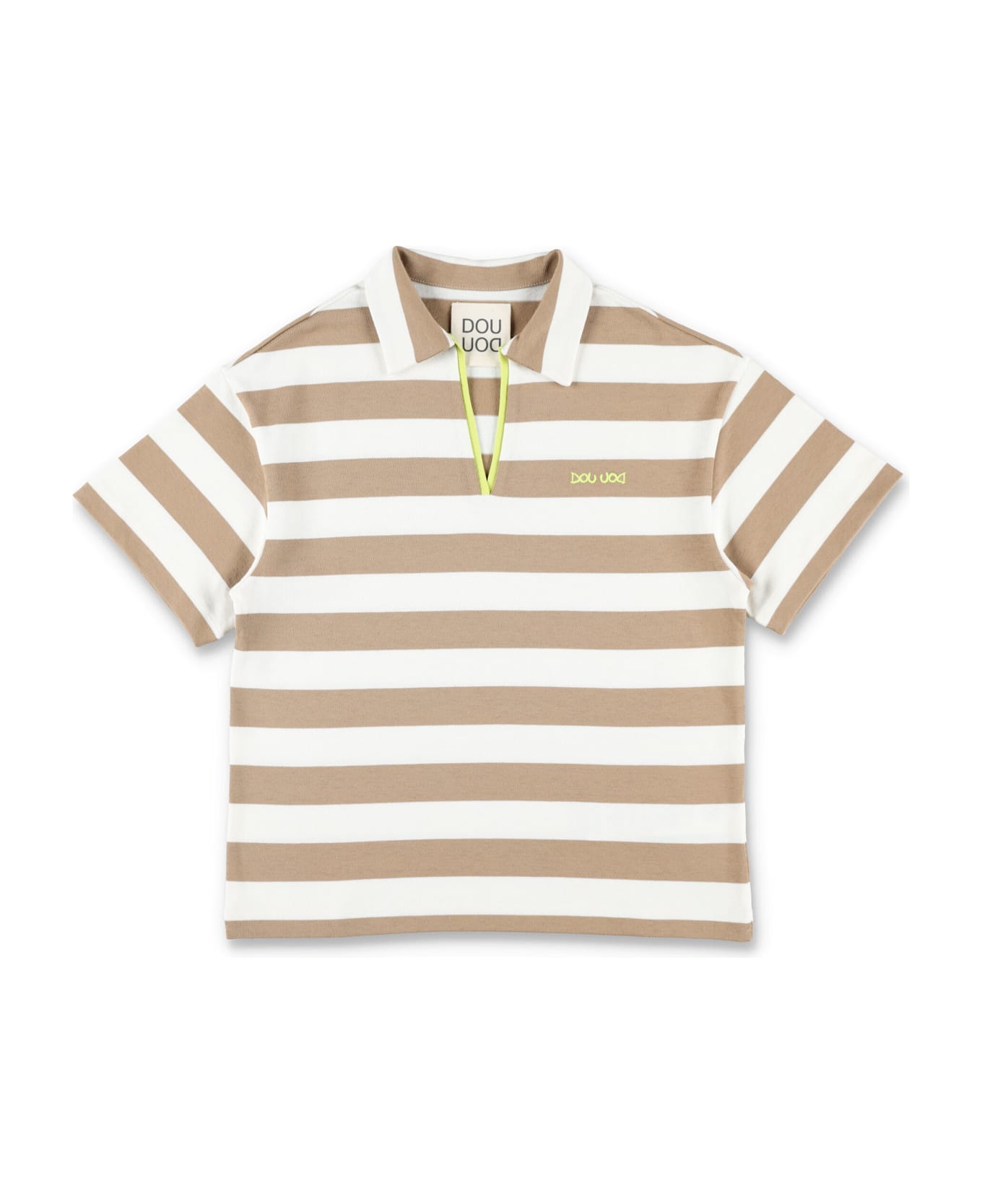 Douuod Kid - Striped Polo Shirt - WHITE BROWN STRIPES