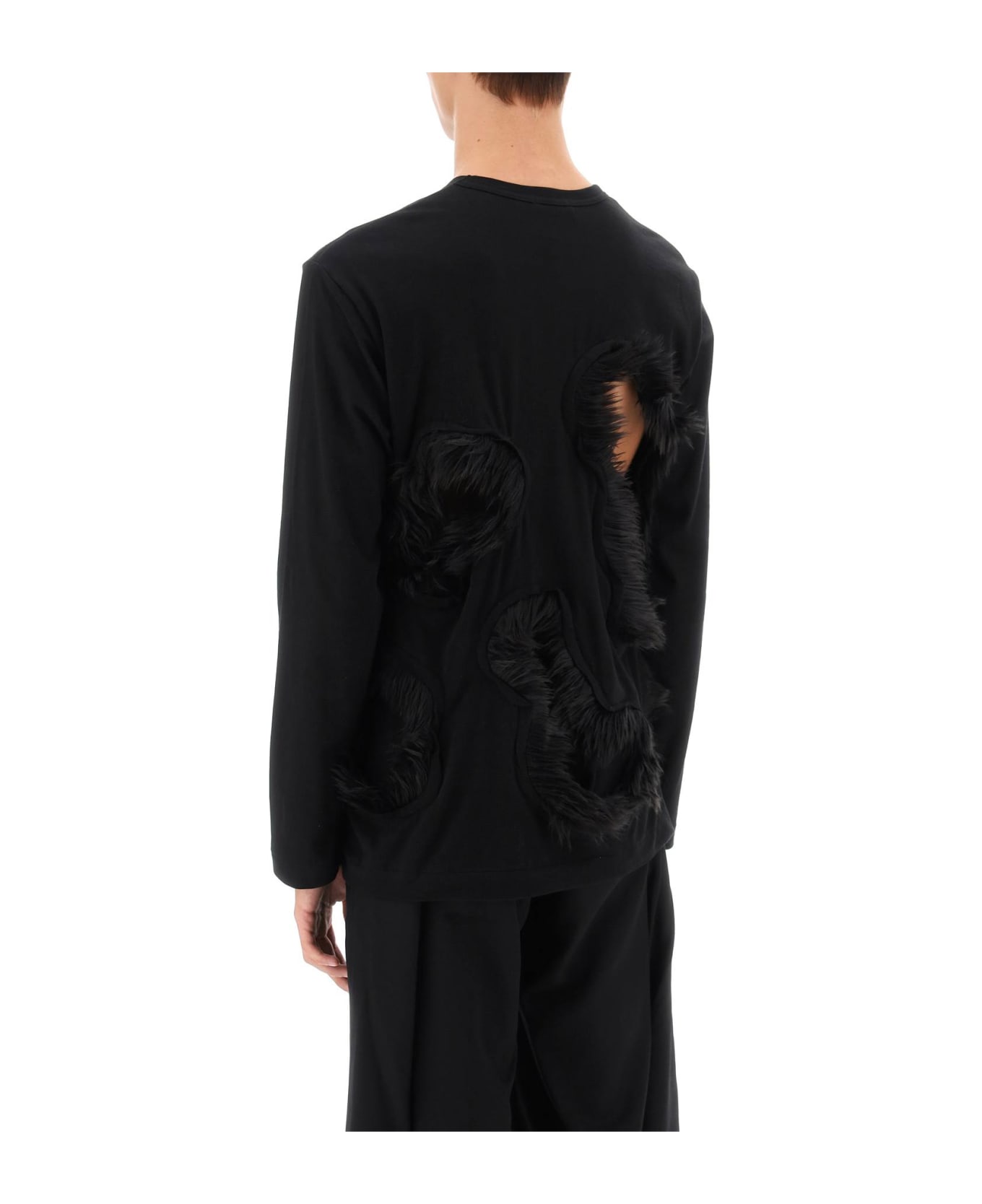 Comme Des Garçons Homme Plus Long-sleeved T-shirt With Faux Fur-trimmed Cut-outs - BLACK BLACK (Black)
