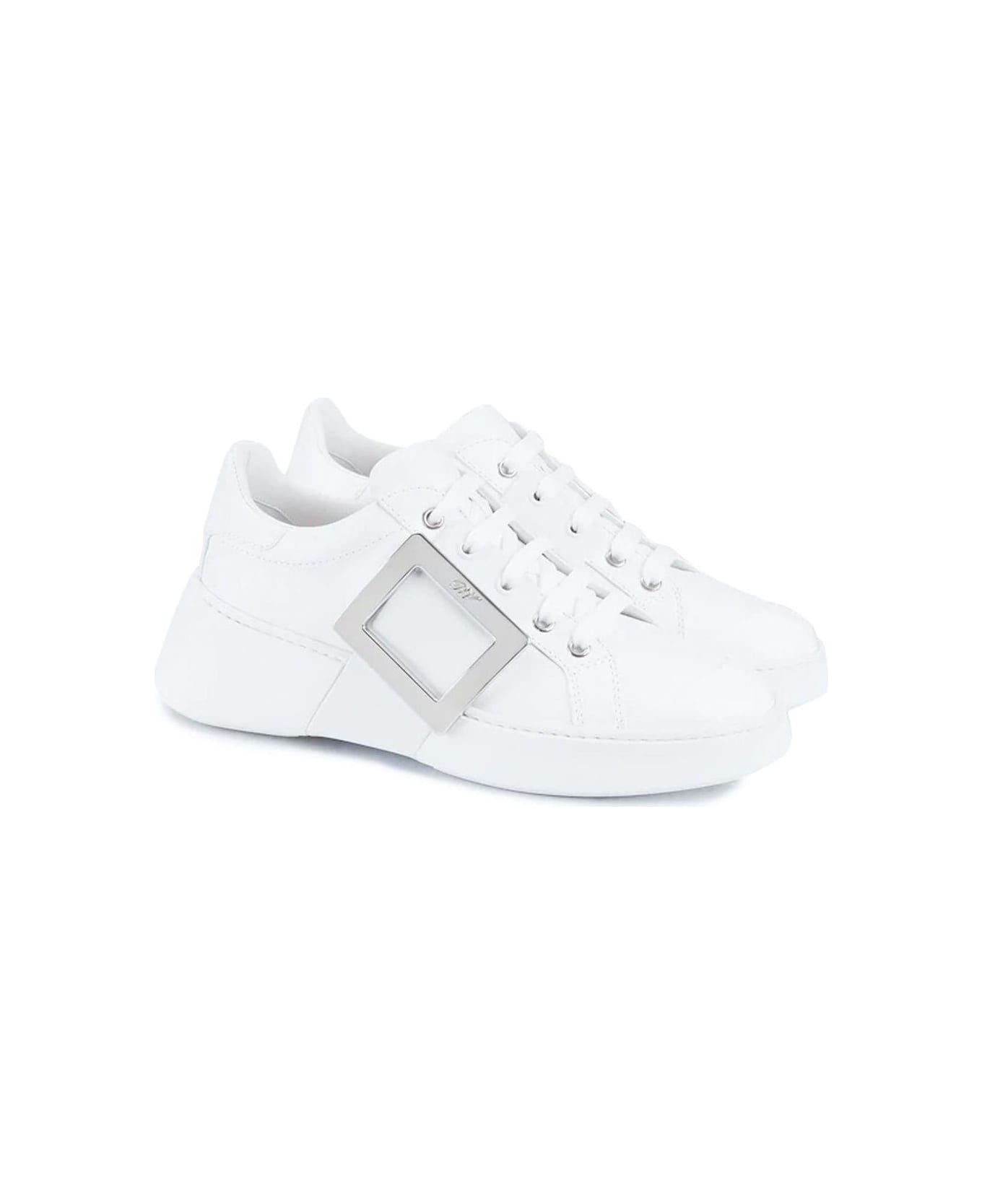 Roger Vivier Viv
 Skate Metal Buckle Sneakers - White