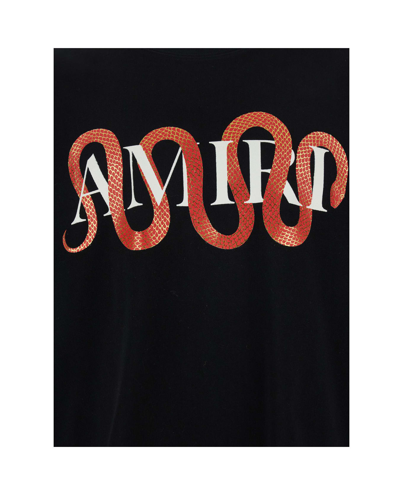 AMIRI 'snake' Black Crewneck T-shirt With Maxi Logo Print On The Front In Cotton Man - Black