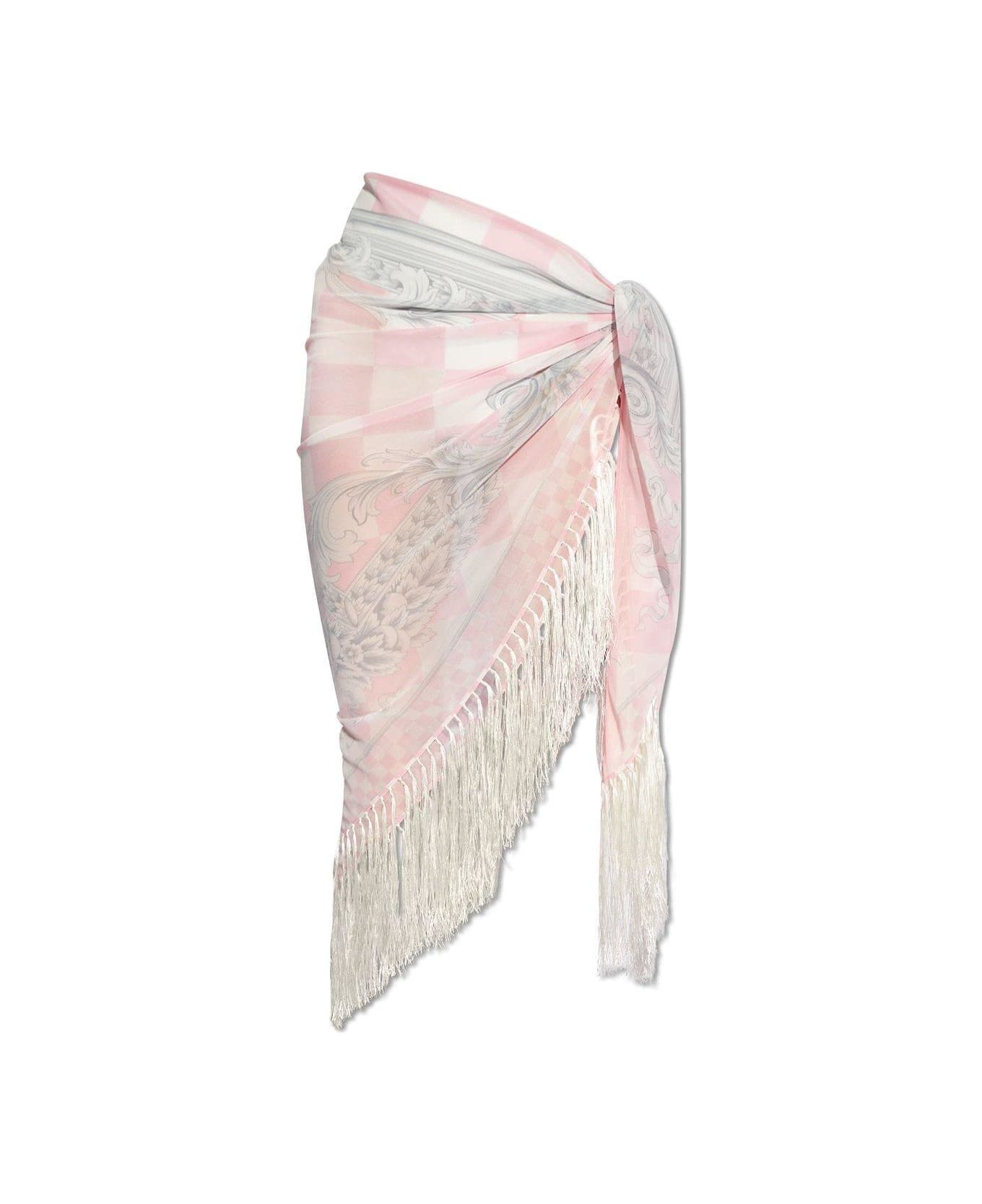 Versace Barocco-printed Fringed Cover-up - PINK/WHITE カバーアップ