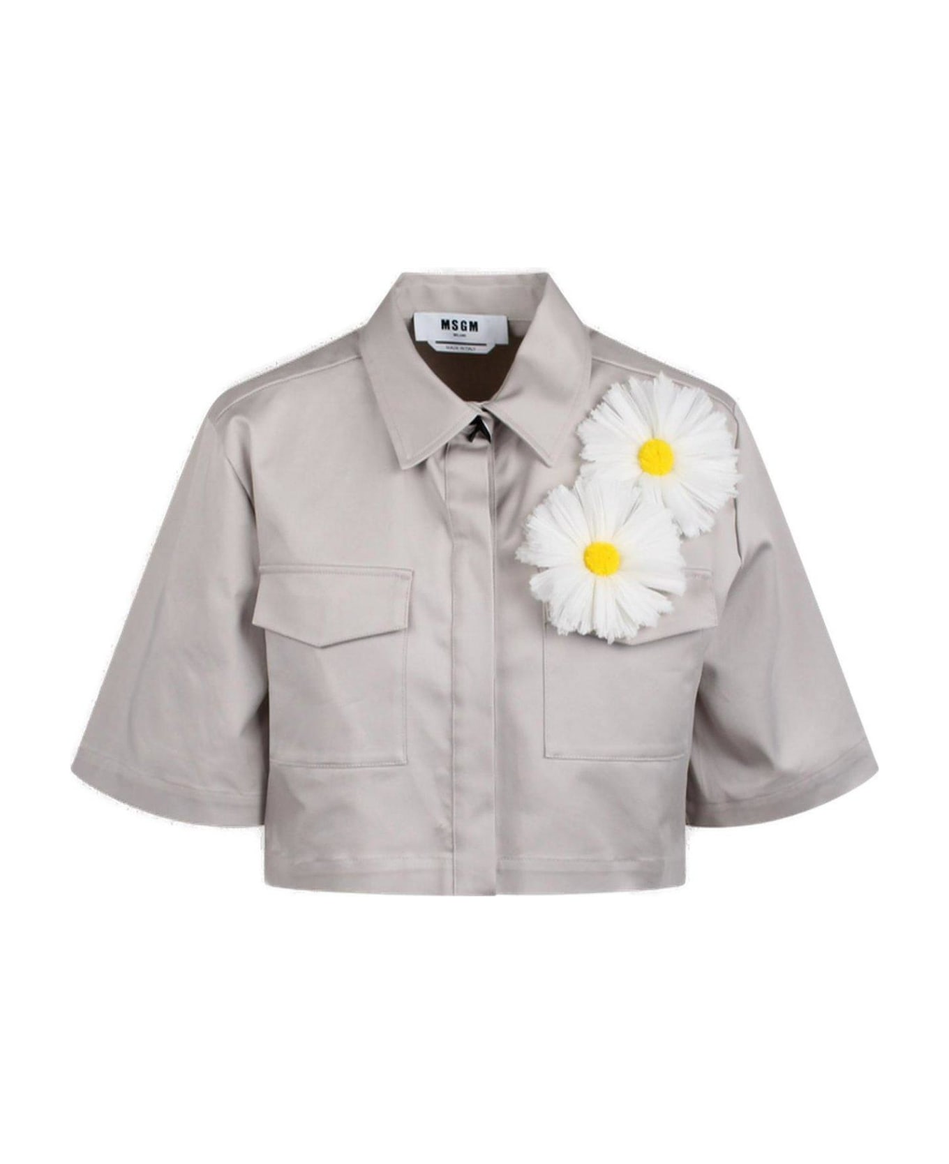 MSGM Floral Detailed Cropped Shirt - Grey シャツ