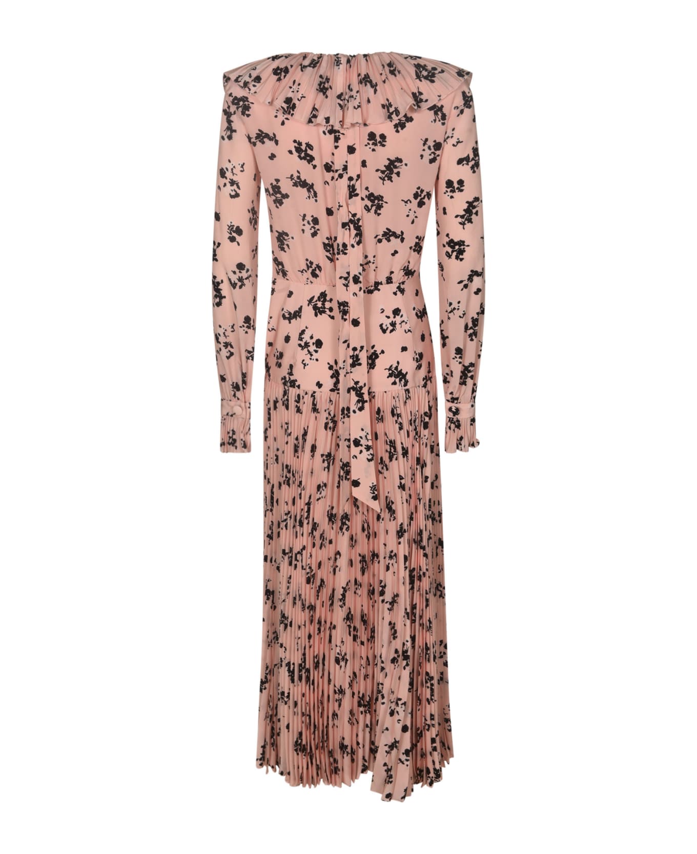 Alessandra Rich Rose Print Silk Pleated Dress - Light Pink