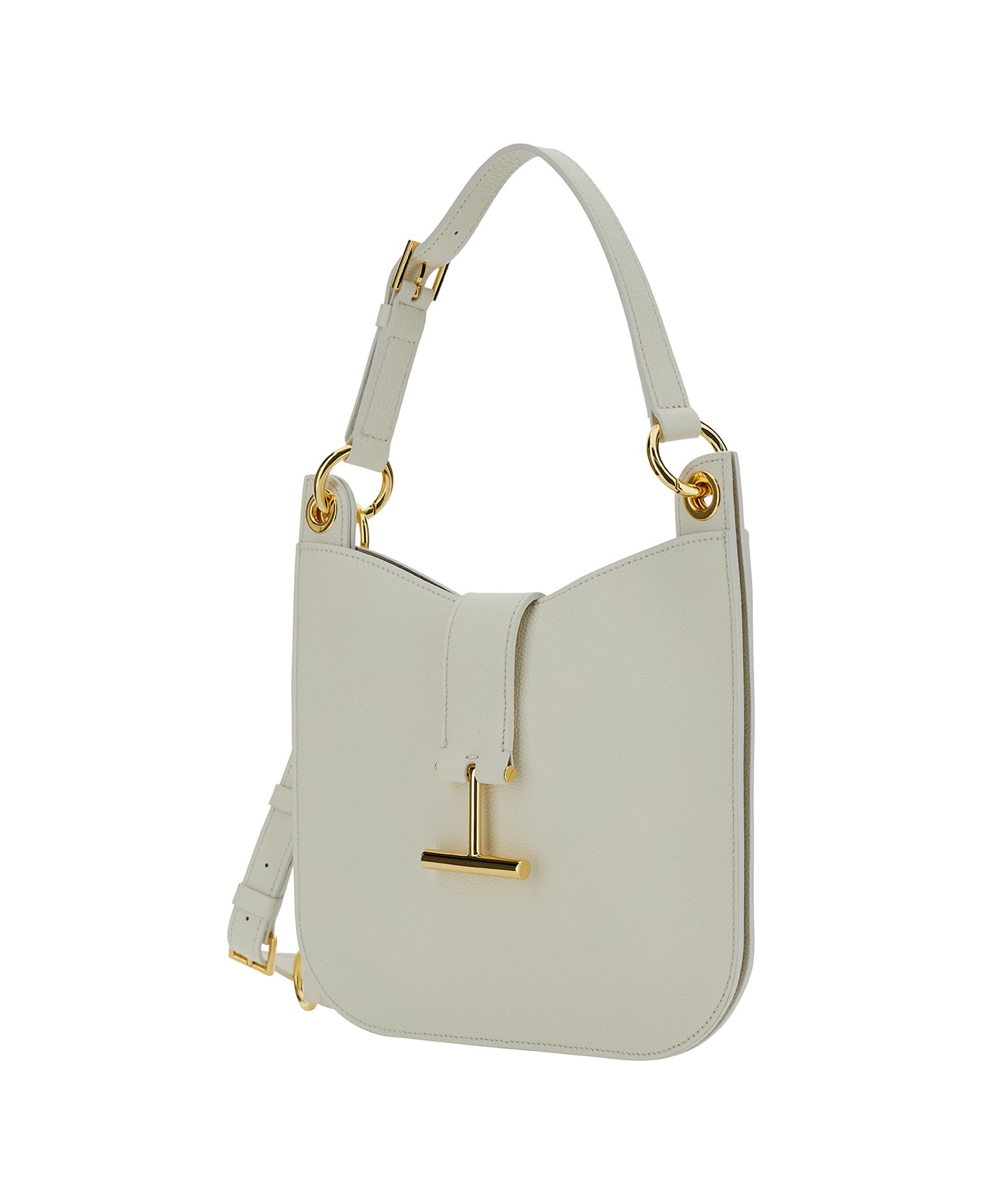 Tom Ford 'tara' White Handbag With T Signature Detail In Grainy Leather Woman - Brown トートバッグ