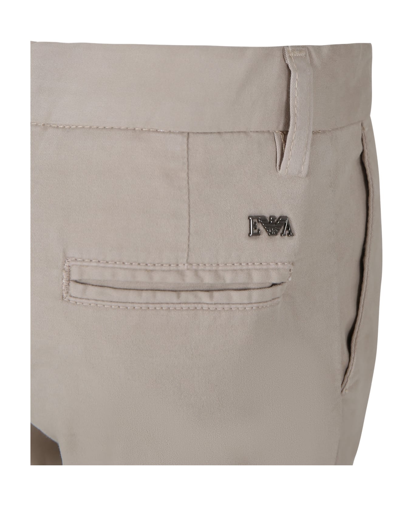 Emporio Armani Ivory Trousers For Boy With Logo - Beige