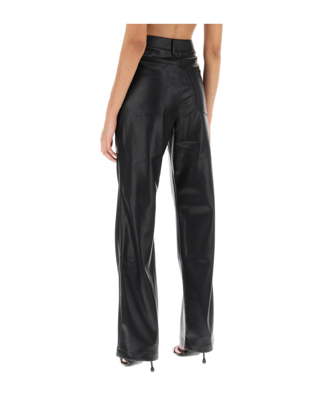 Rotate by Birger Christensen Embellished Button Faux Leather Pants - BLACK (Black)