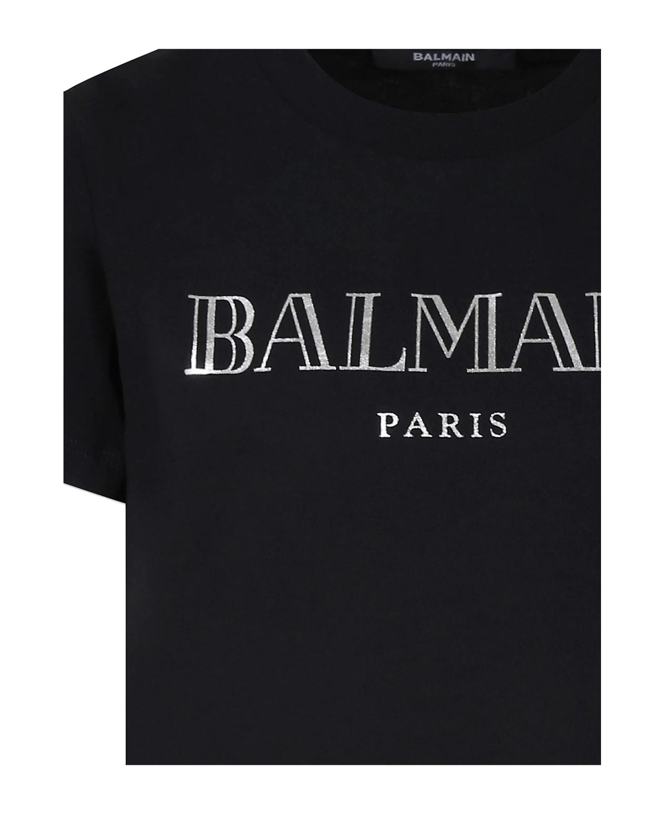 Balmain Black T-shirt With Silver Buttons And Logo - Black