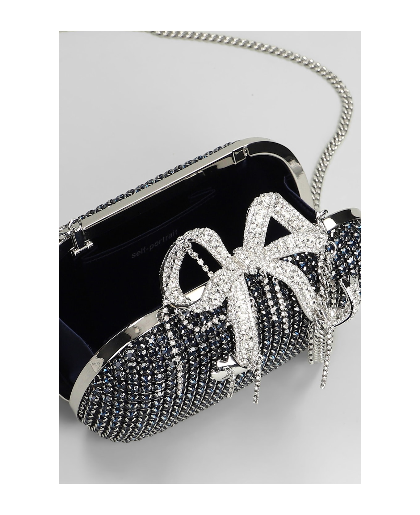 self-portrait Chainmail Clutch In Blue Crystal - blue