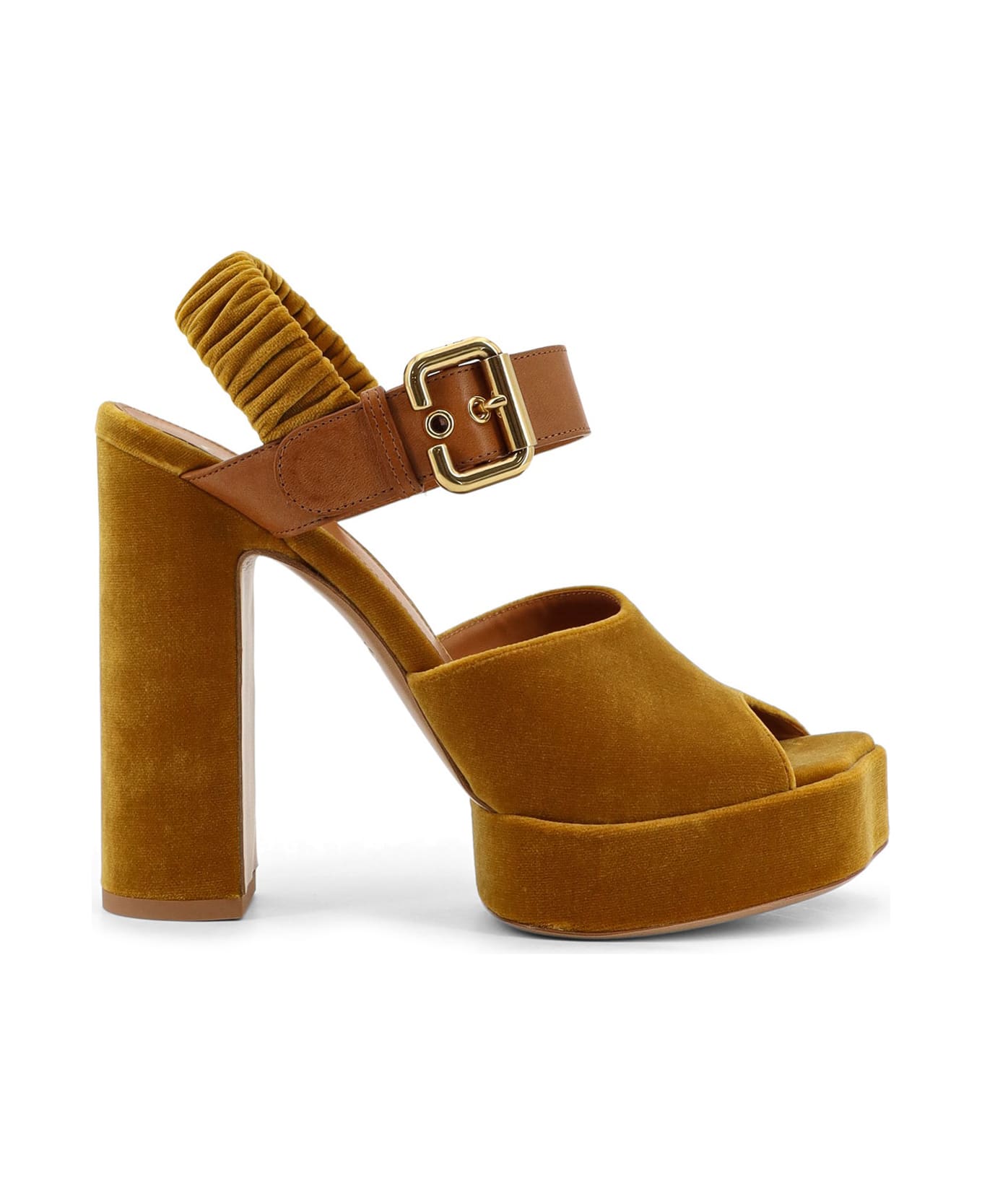 Chloé Aria Velvet Sandals - Amber Gold